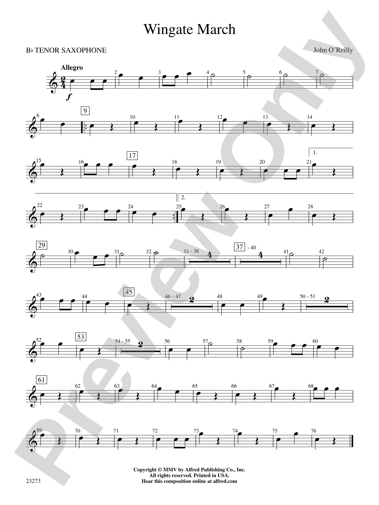 Wingate March: B-flat Tenor Saxophone