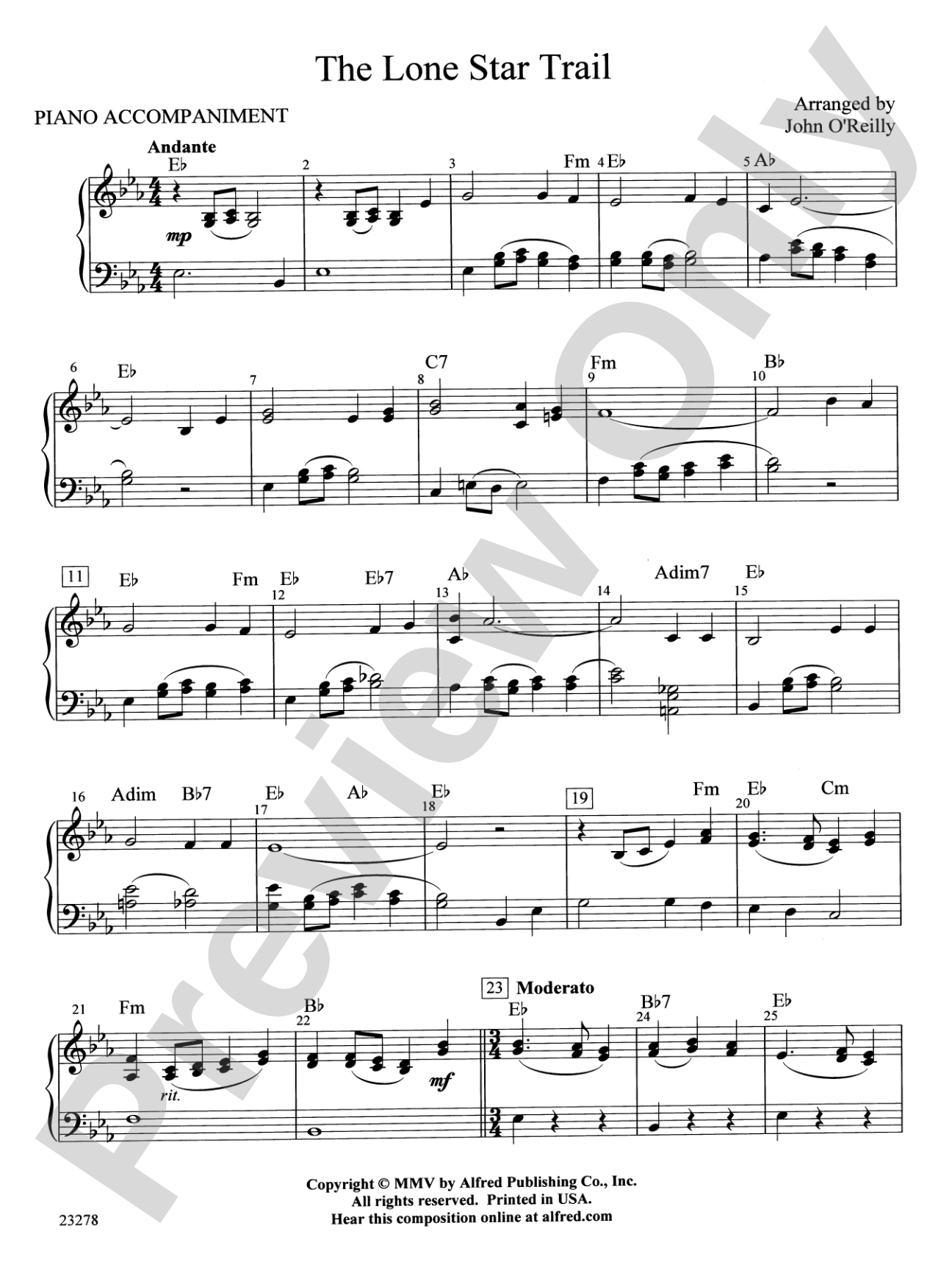 The Lone Star Trail: Piano Accompaniment