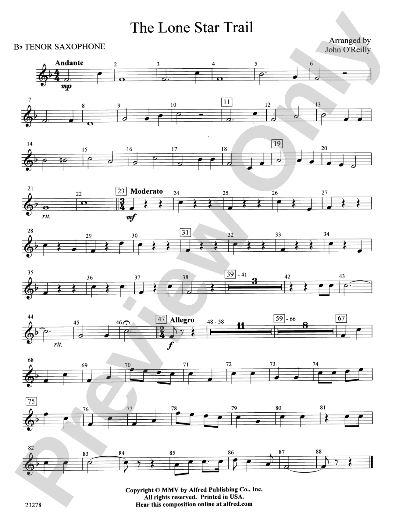 The Lone Star Trail: B-flat Tenor Saxophone
