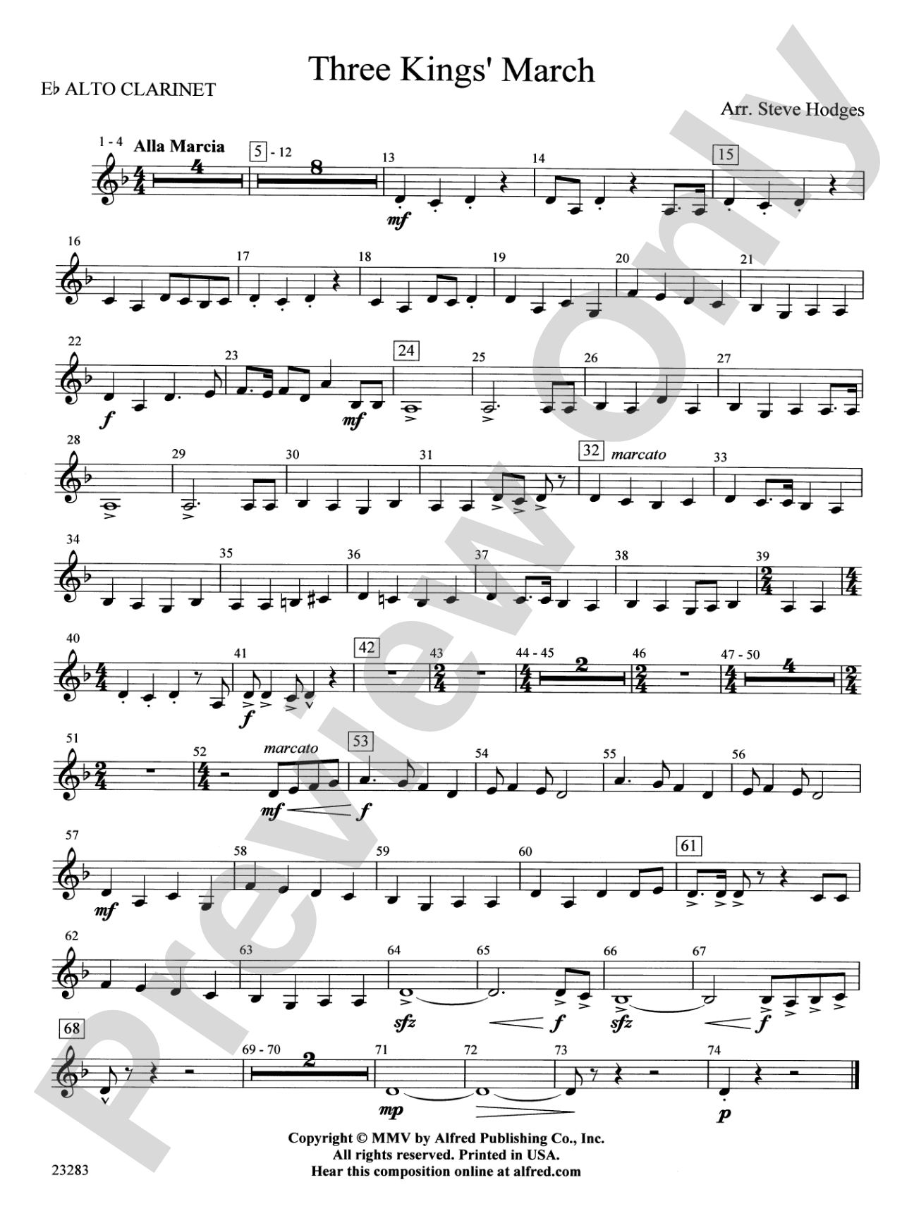 Three Kings' March: E-flat Alto Clarinet