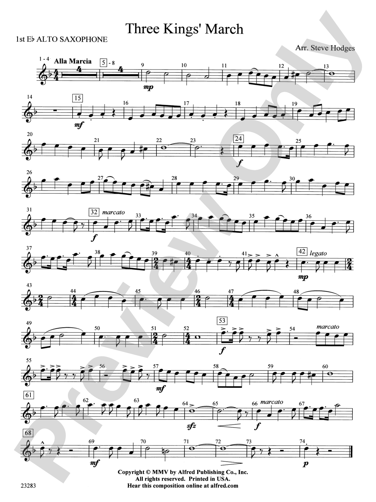 Three Kings' March: E-flat Alto Saxophone