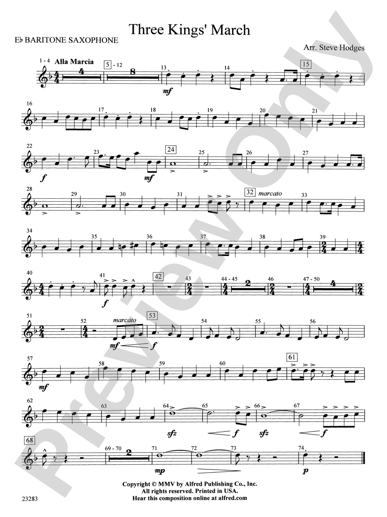 Three Kings' March: E-flat Baritone Saxophone