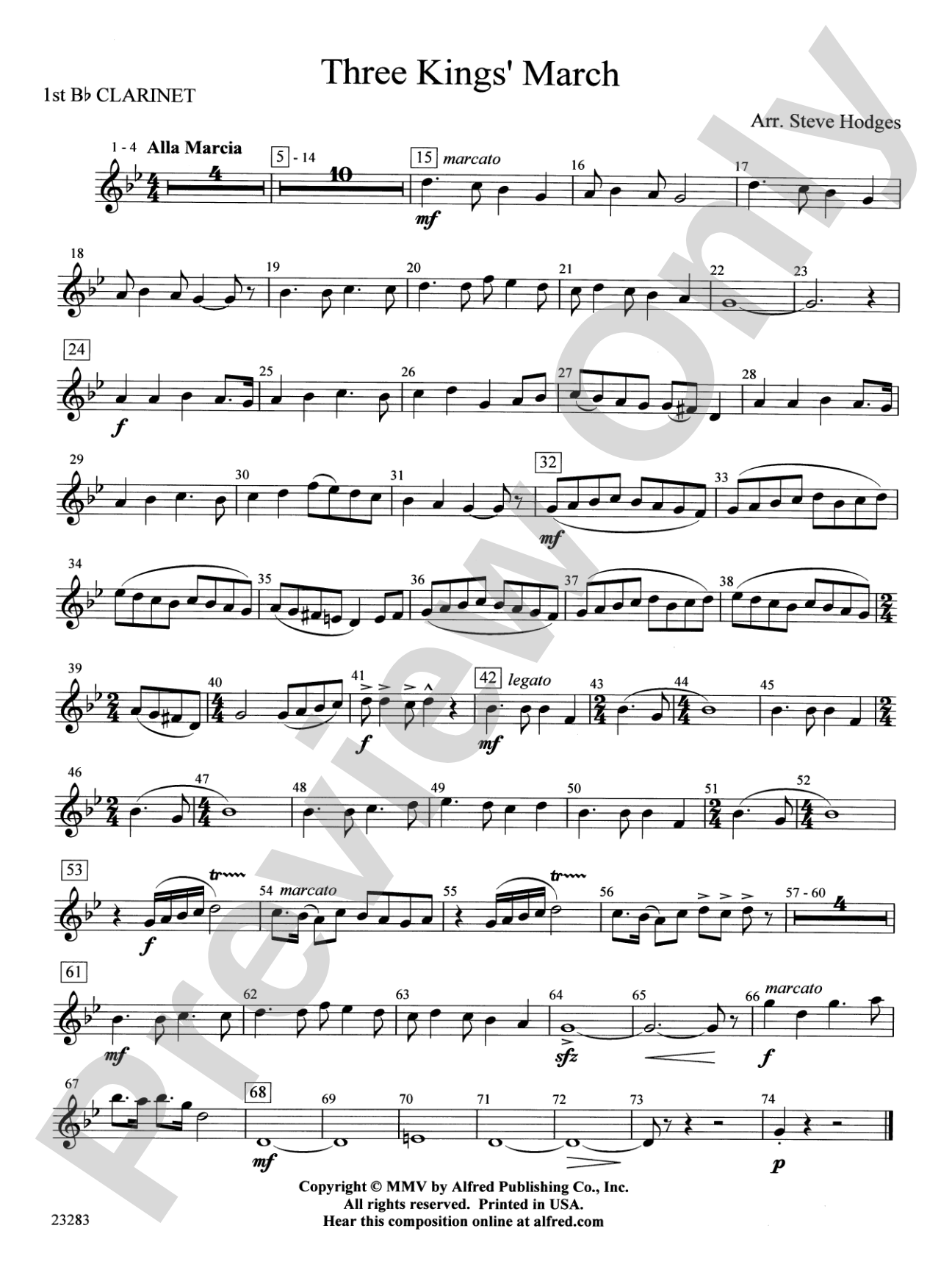 Three Kings' March: 1st B-flat Clarinet