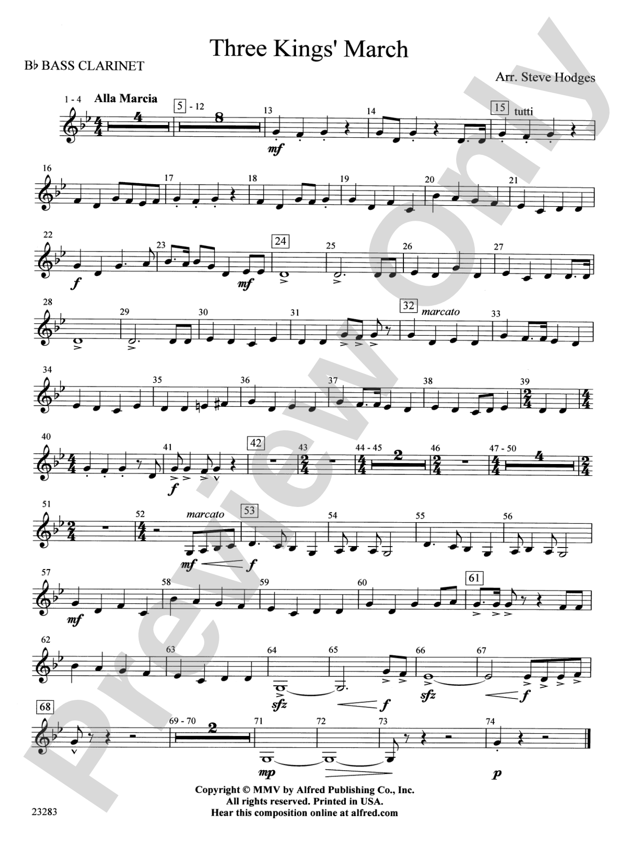 Three Kings' March: B-flat Bass Clarinet