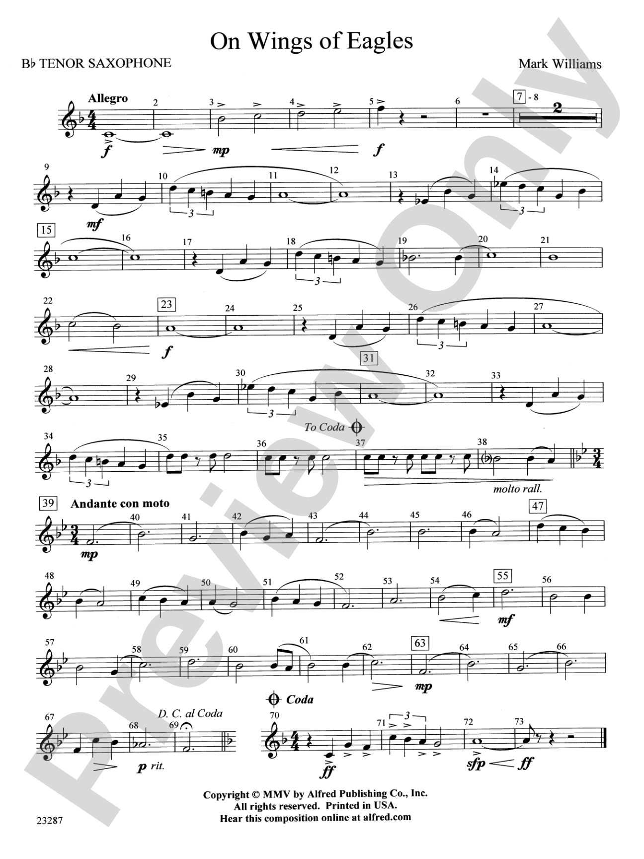On Wings of Eagles: B-flat Tenor Saxophone