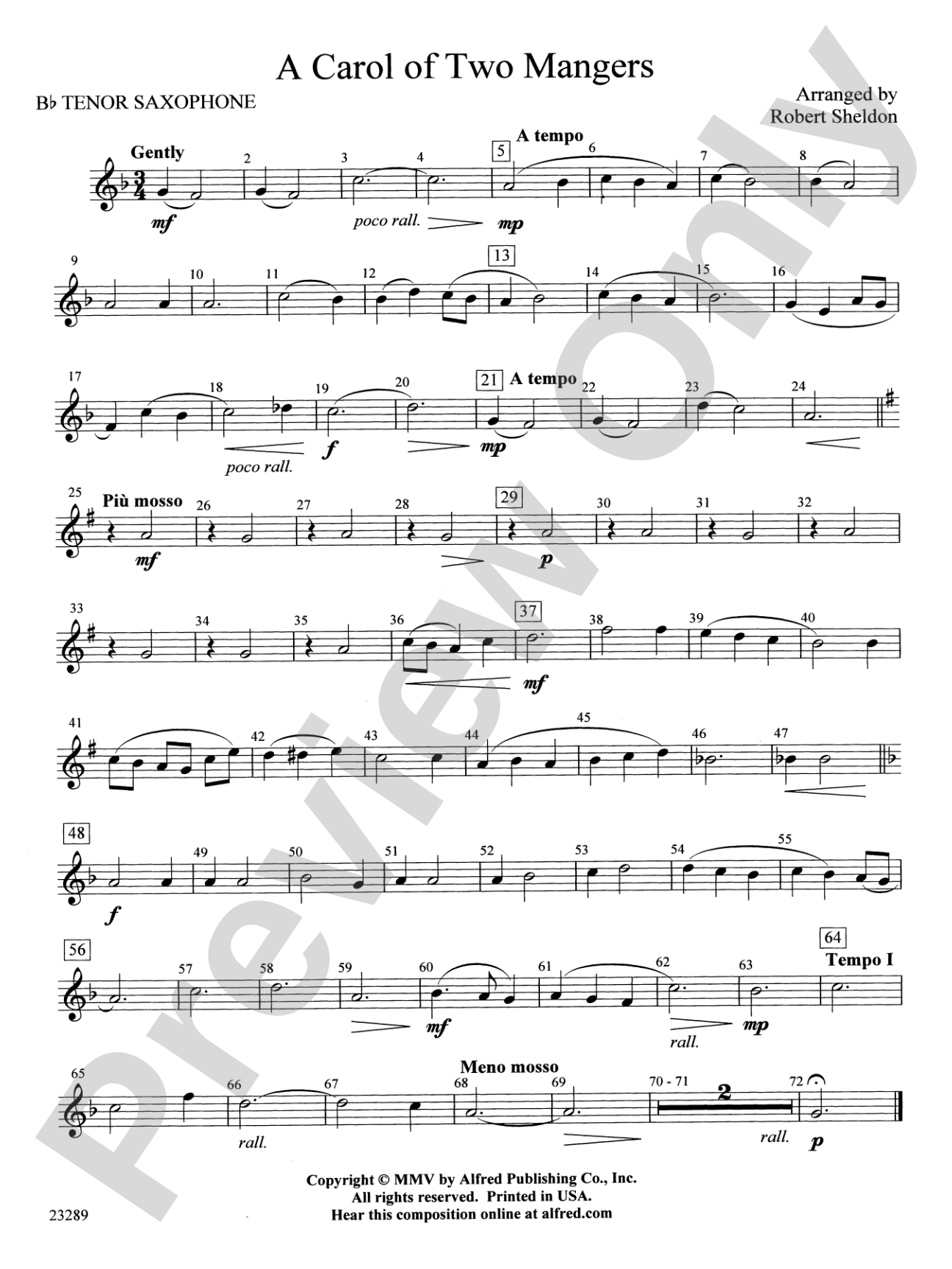 A Carol of Two Mangers: B-flat Tenor Saxophone