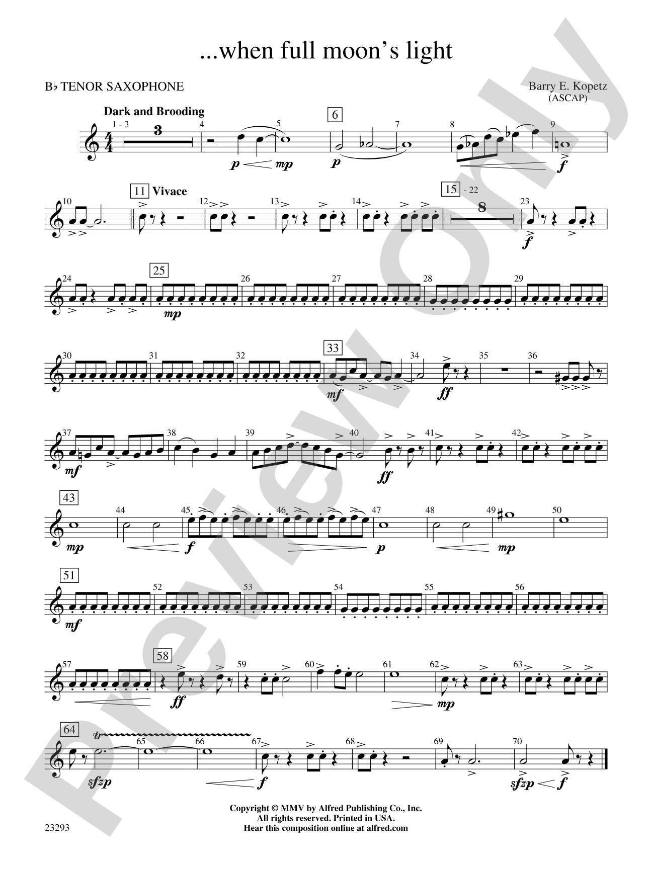 ... when full moon's light: B-flat Tenor Saxophone