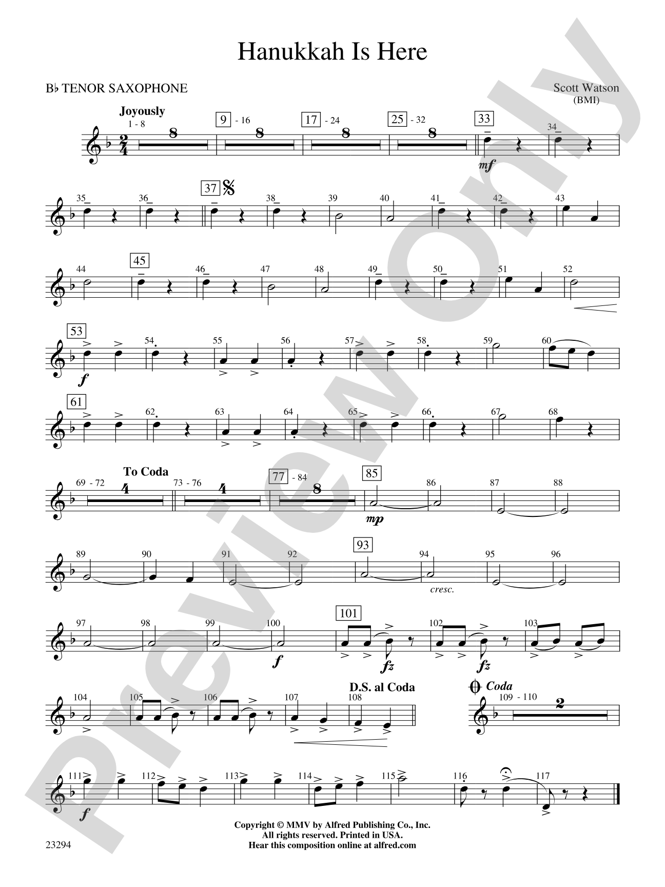 Hanukkah Is Here: B-flat Tenor Saxophone