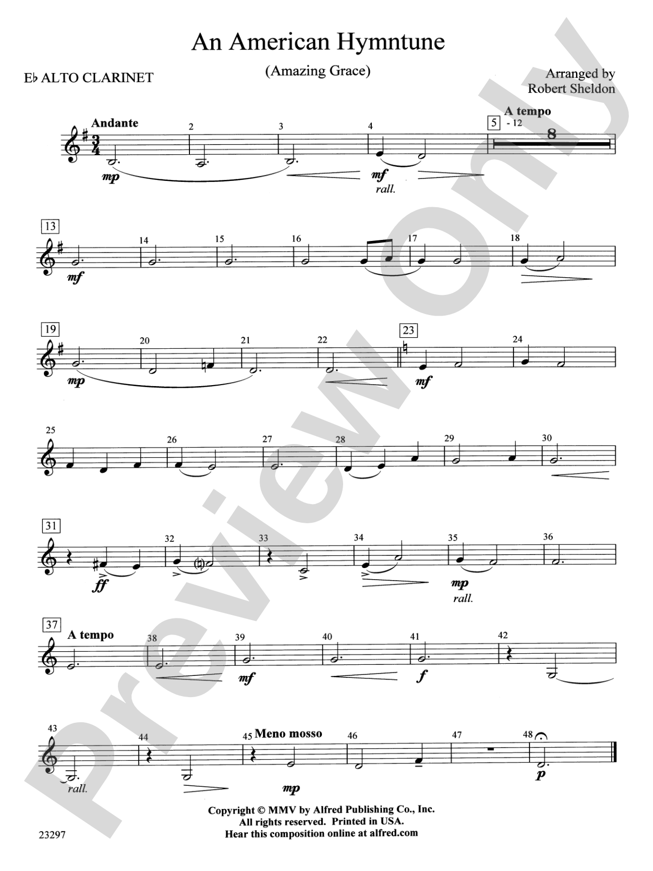 An American Hymntune (Amazing Grace): E-flat Alto Clarinet