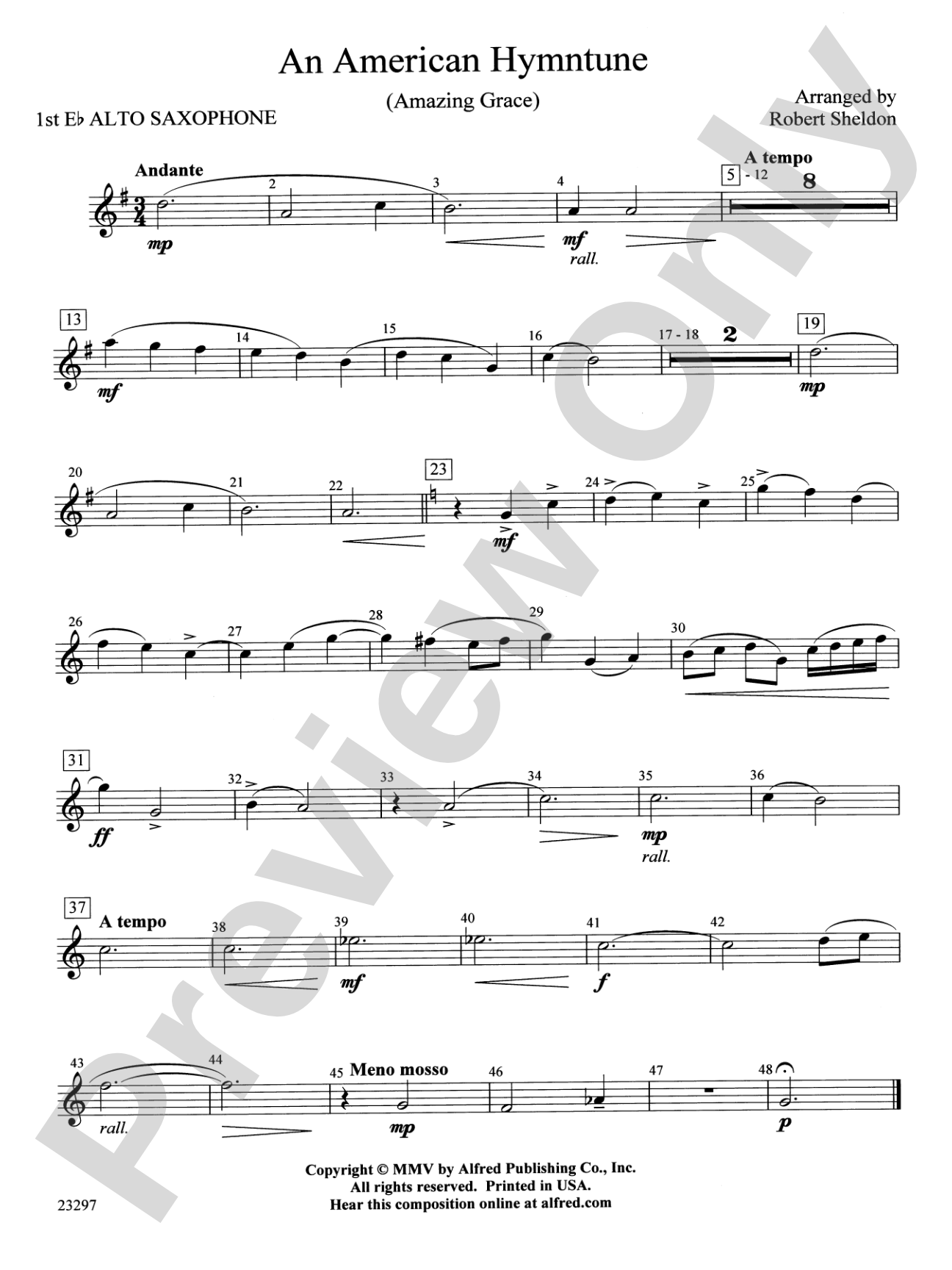 An American Hymntune (Amazing Grace): E-flat Alto Saxophone