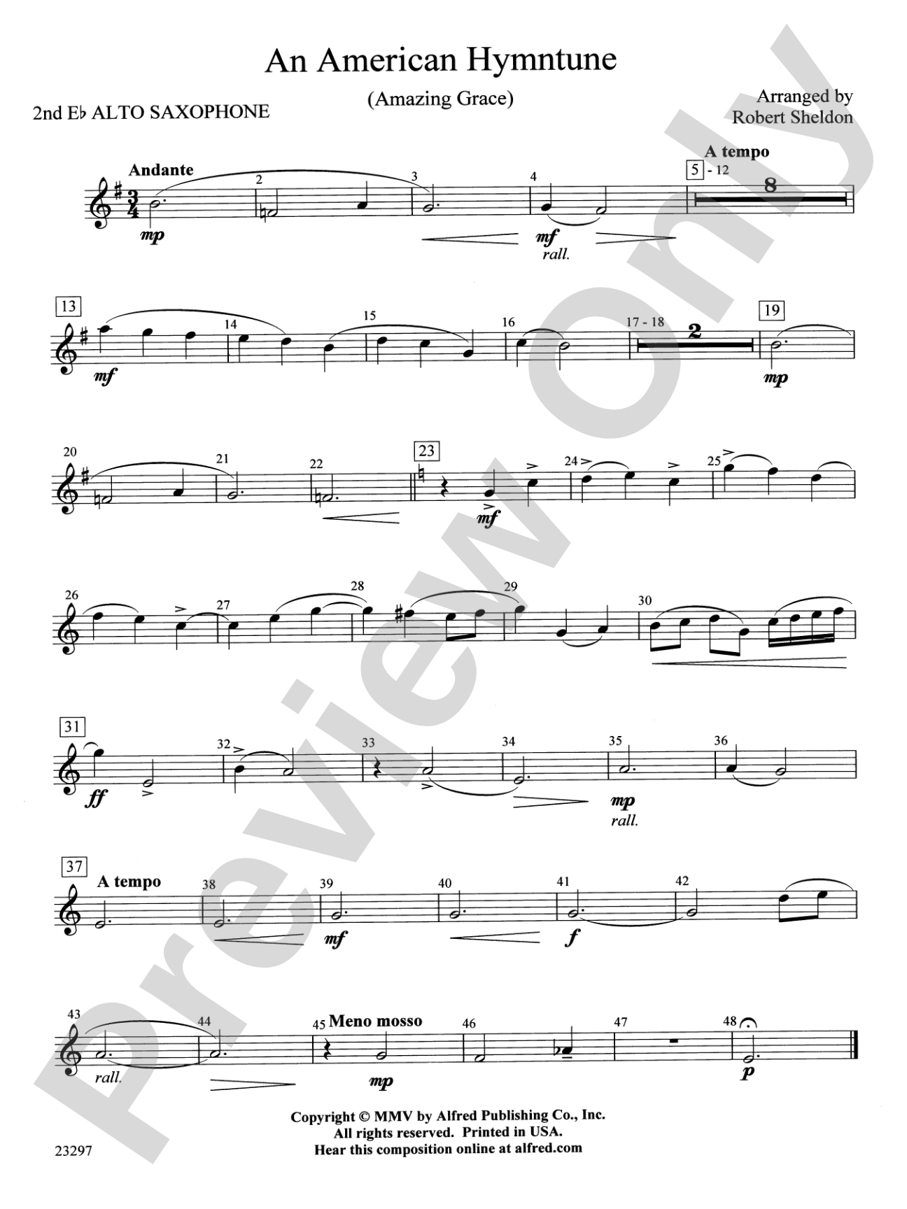 An American Hymntune (Amazing Grace): 2nd E-flat Alto Saxophone