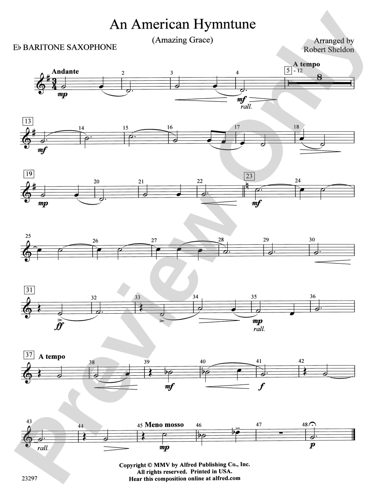 An American Hymntune (Amazing Grace): E-flat Baritone Saxophone