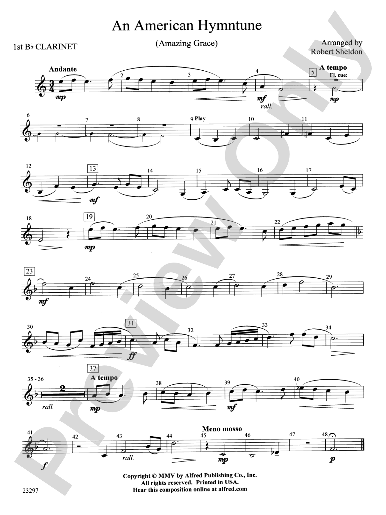 An American Hymntune (Amazing Grace): 1st B-flat Clarinet