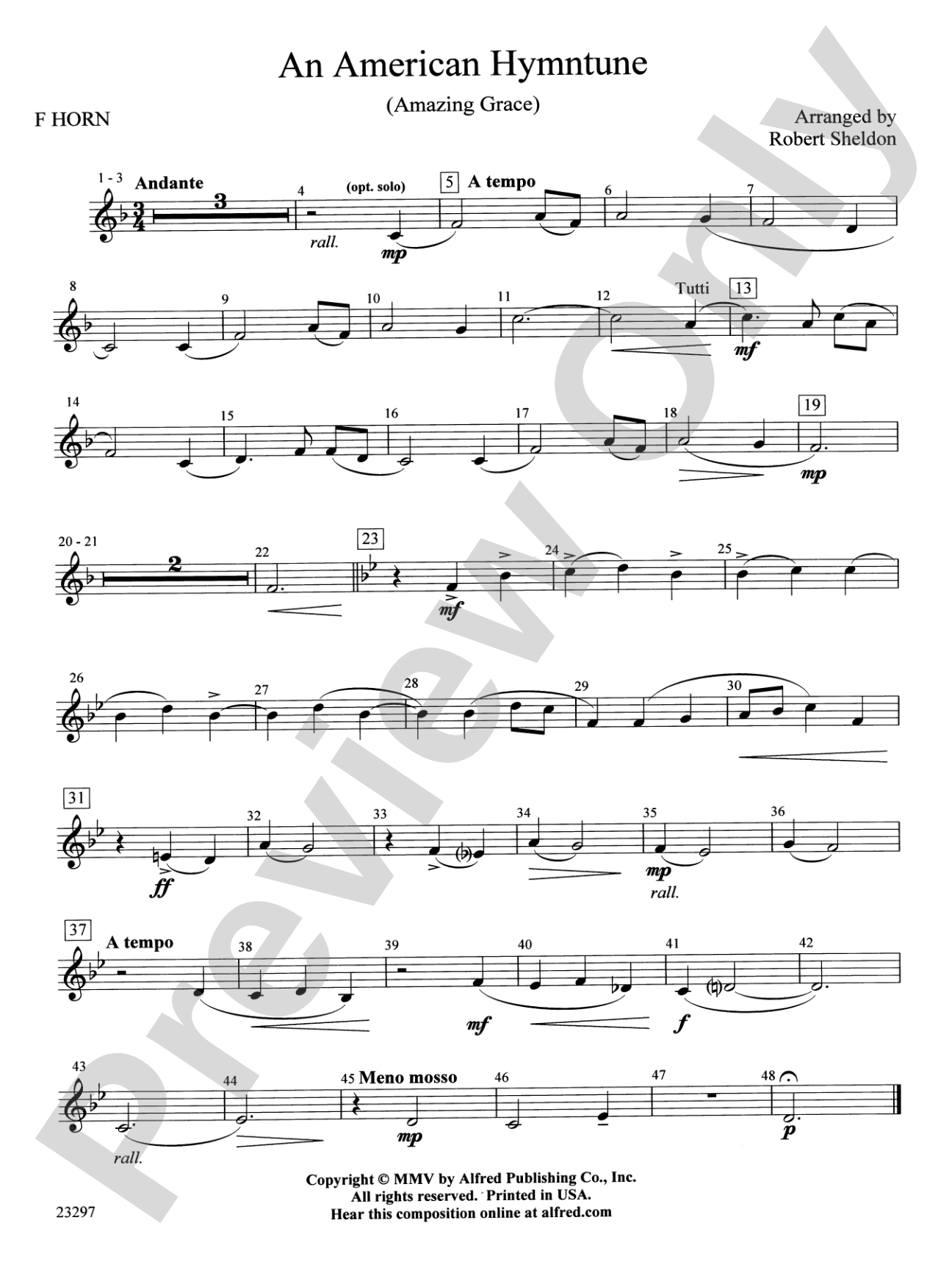 An American Hymntune (Amazing Grace): 1st F Horn