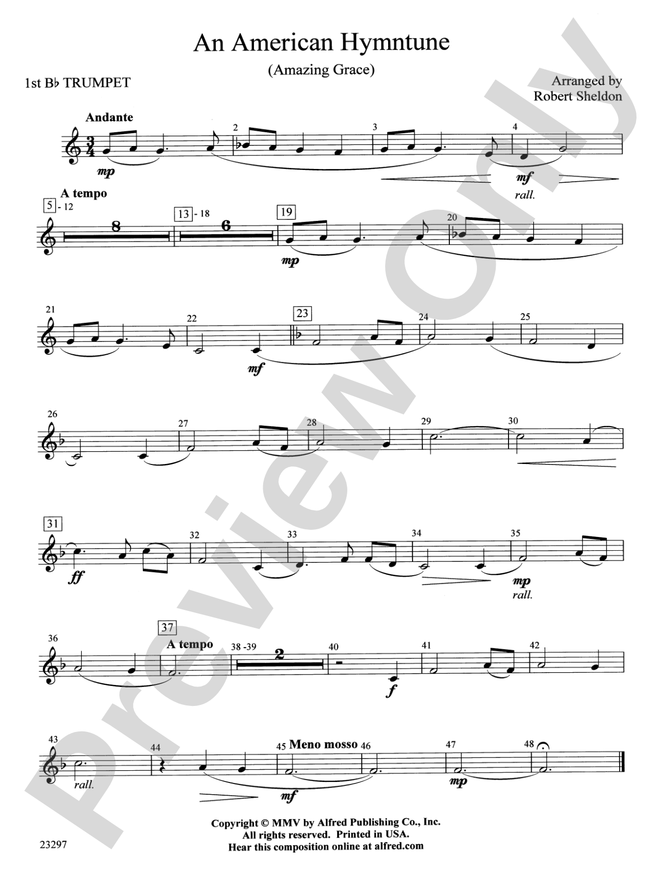 An American Hymntune (Amazing Grace): 1st B-flat Trumpet
