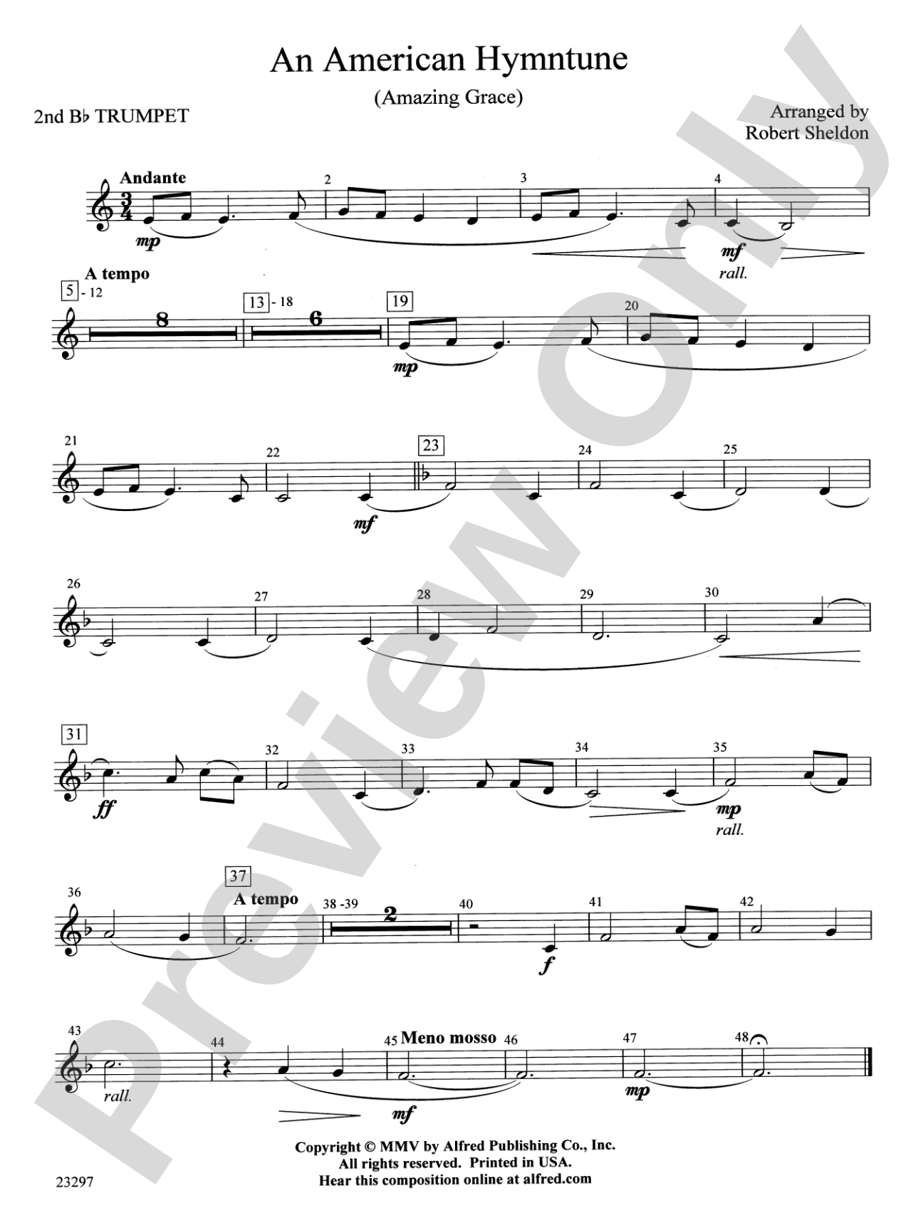 An American Hymntune (Amazing Grace): 2nd B-flat Trumpet