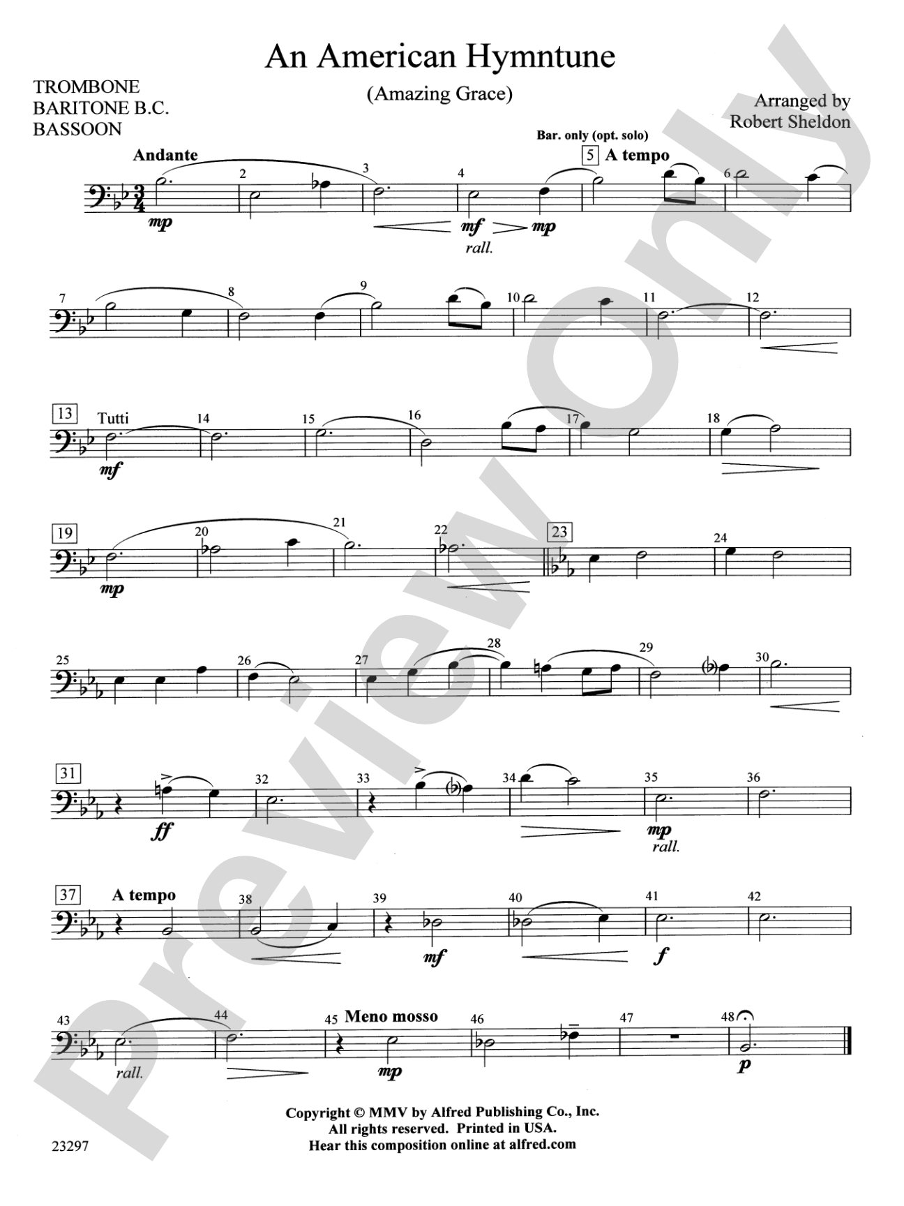 An American Hymntune (Amazing Grace): 1st Trombone
