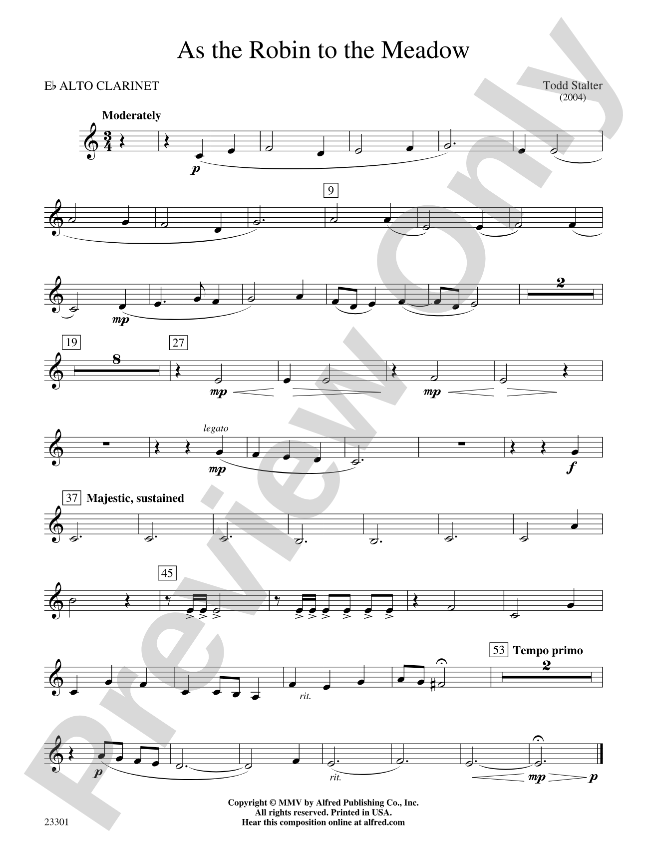 As the Robin to the Meadow: E-flat Alto Clarinet