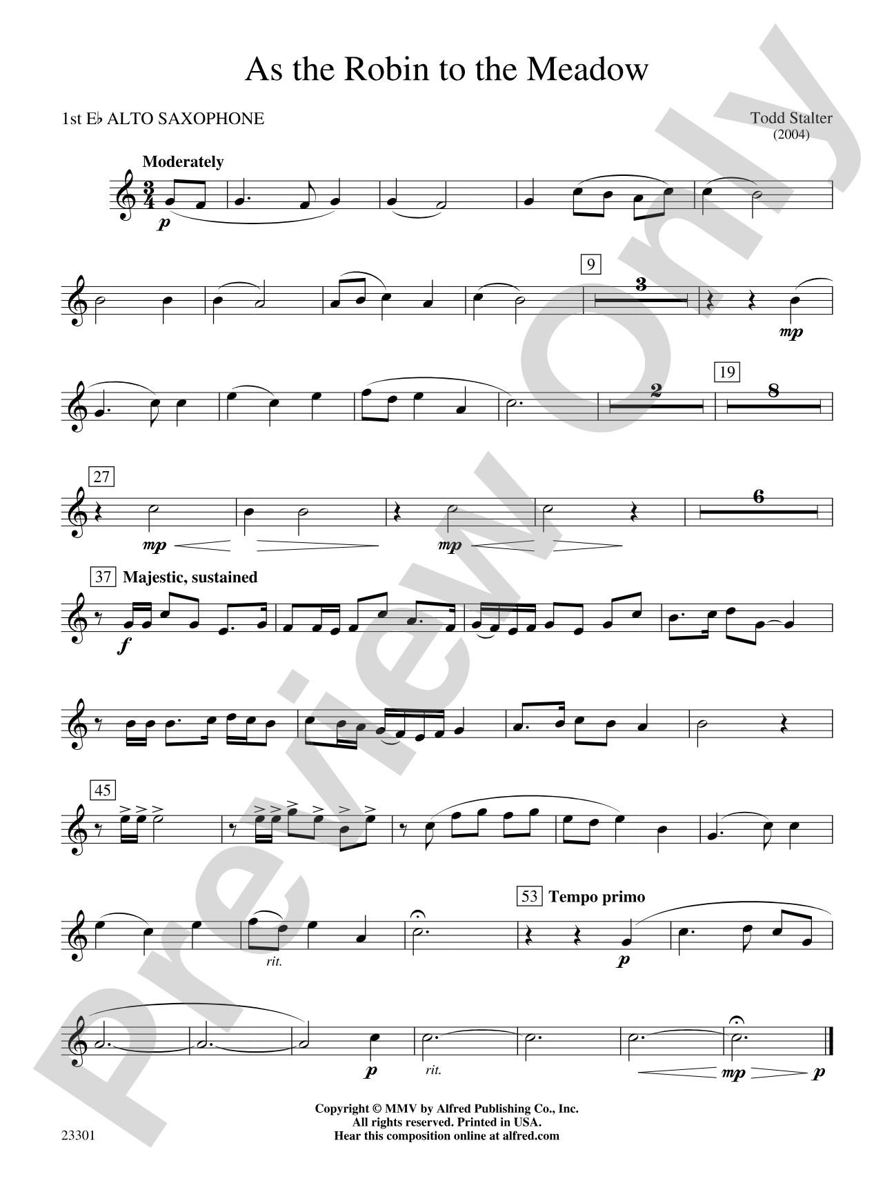 As the Robin to the Meadow: E-flat Alto Saxophone