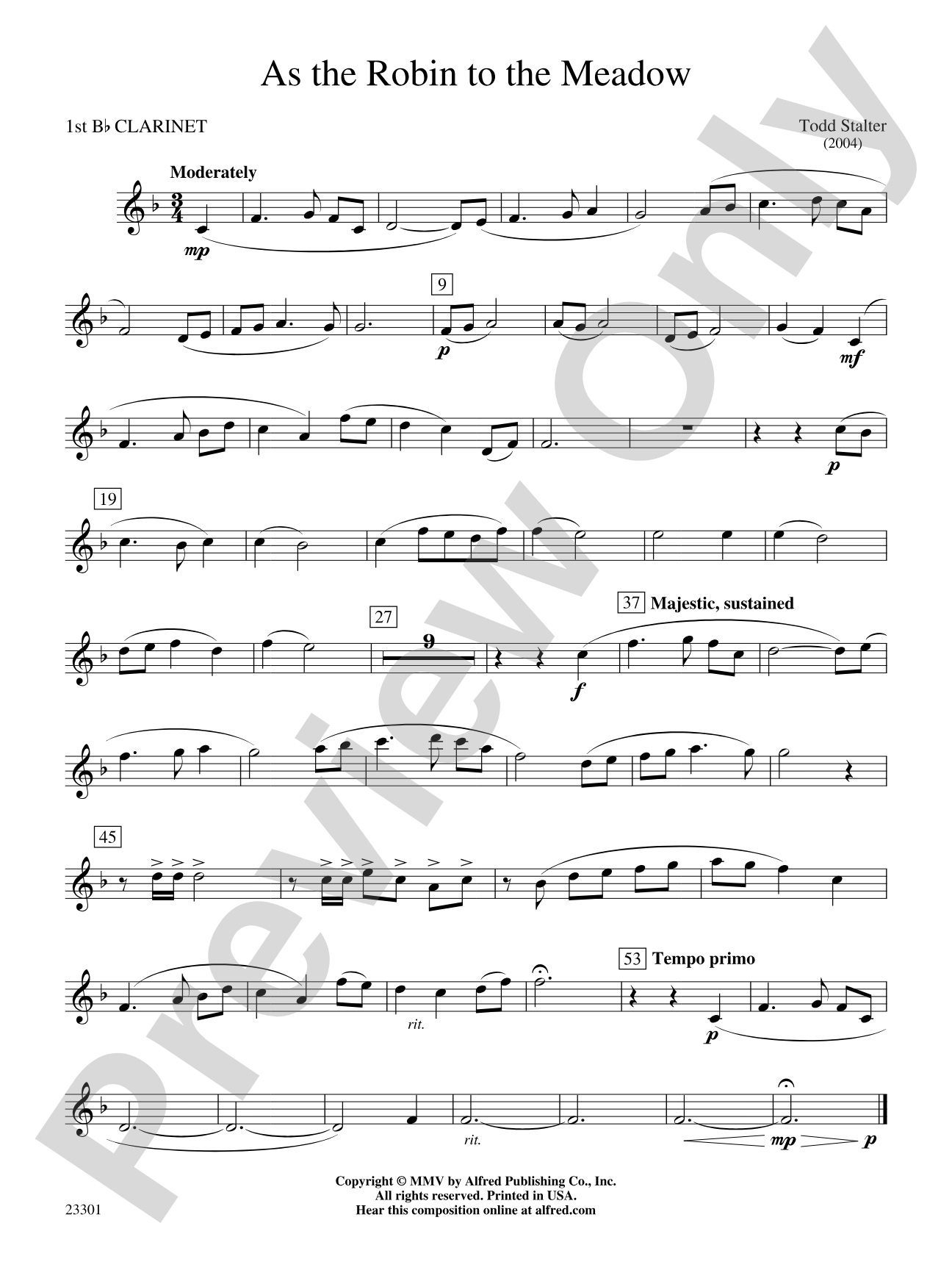 As the Robin to the Meadow: 1st B-flat Clarinet