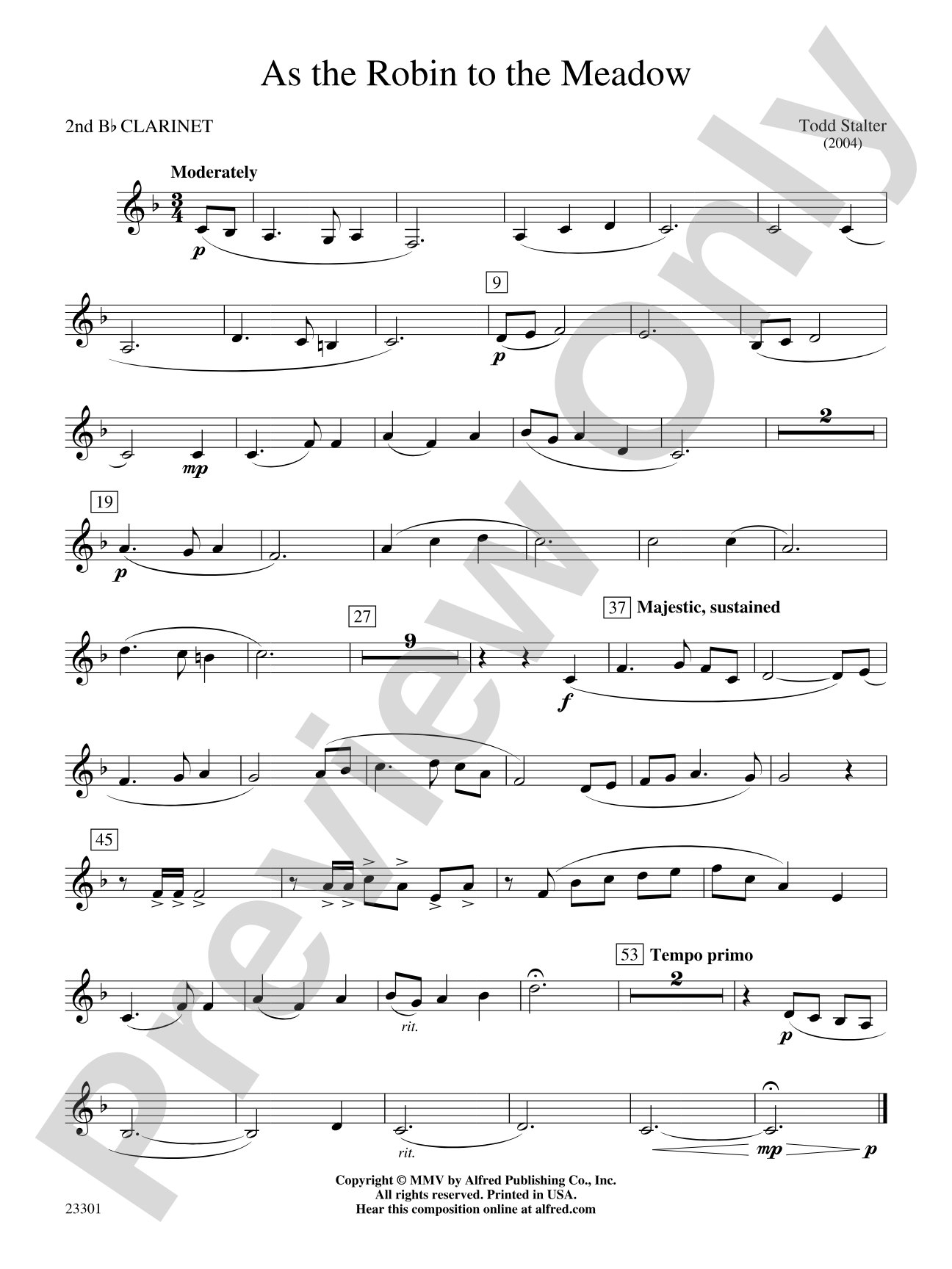 As the Robin to the Meadow: 2nd B-flat Clarinet