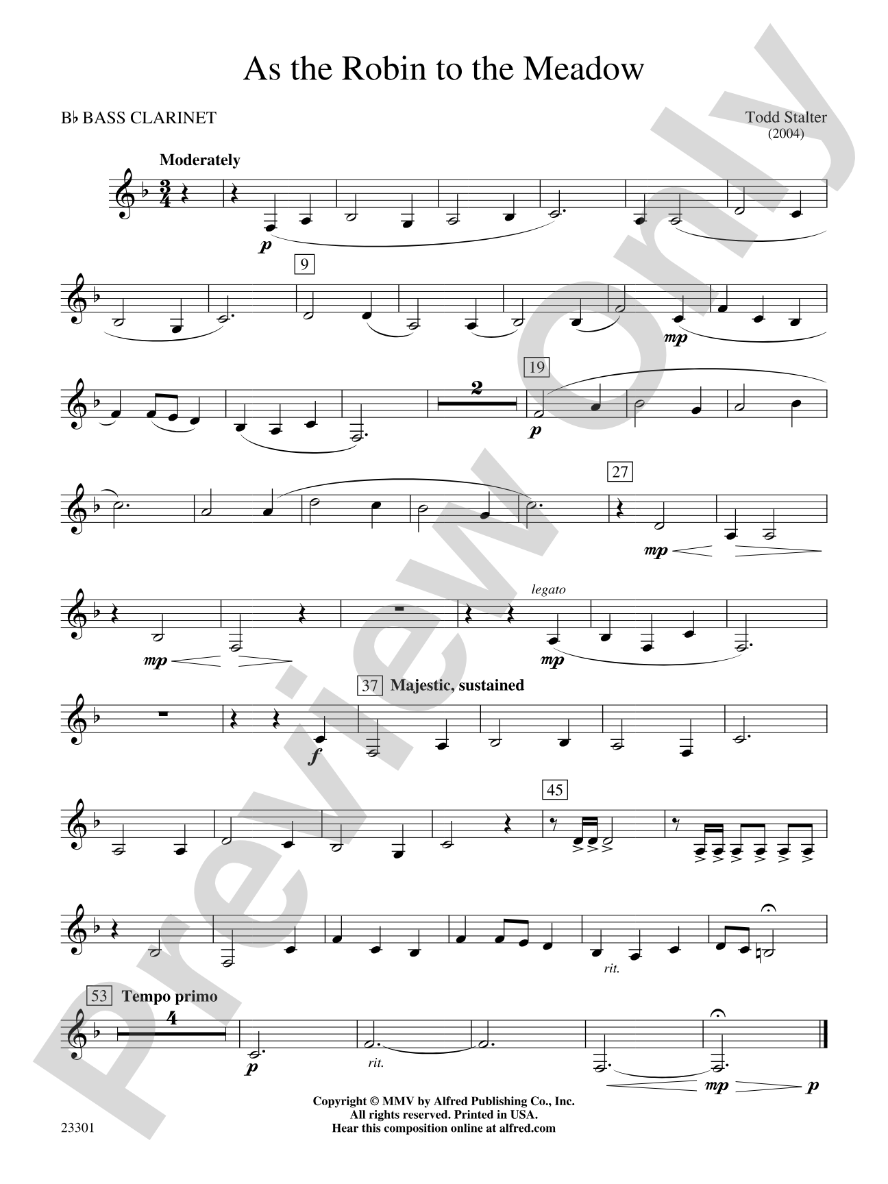 As the Robin to the Meadow: B-flat Bass Clarinet