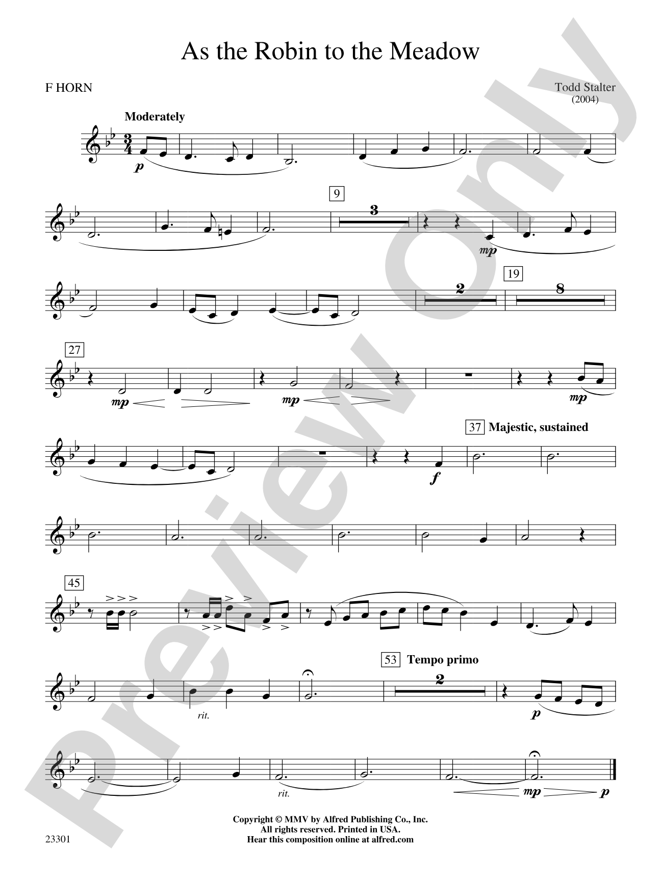 As the Robin to the Meadow: 1st F Horn