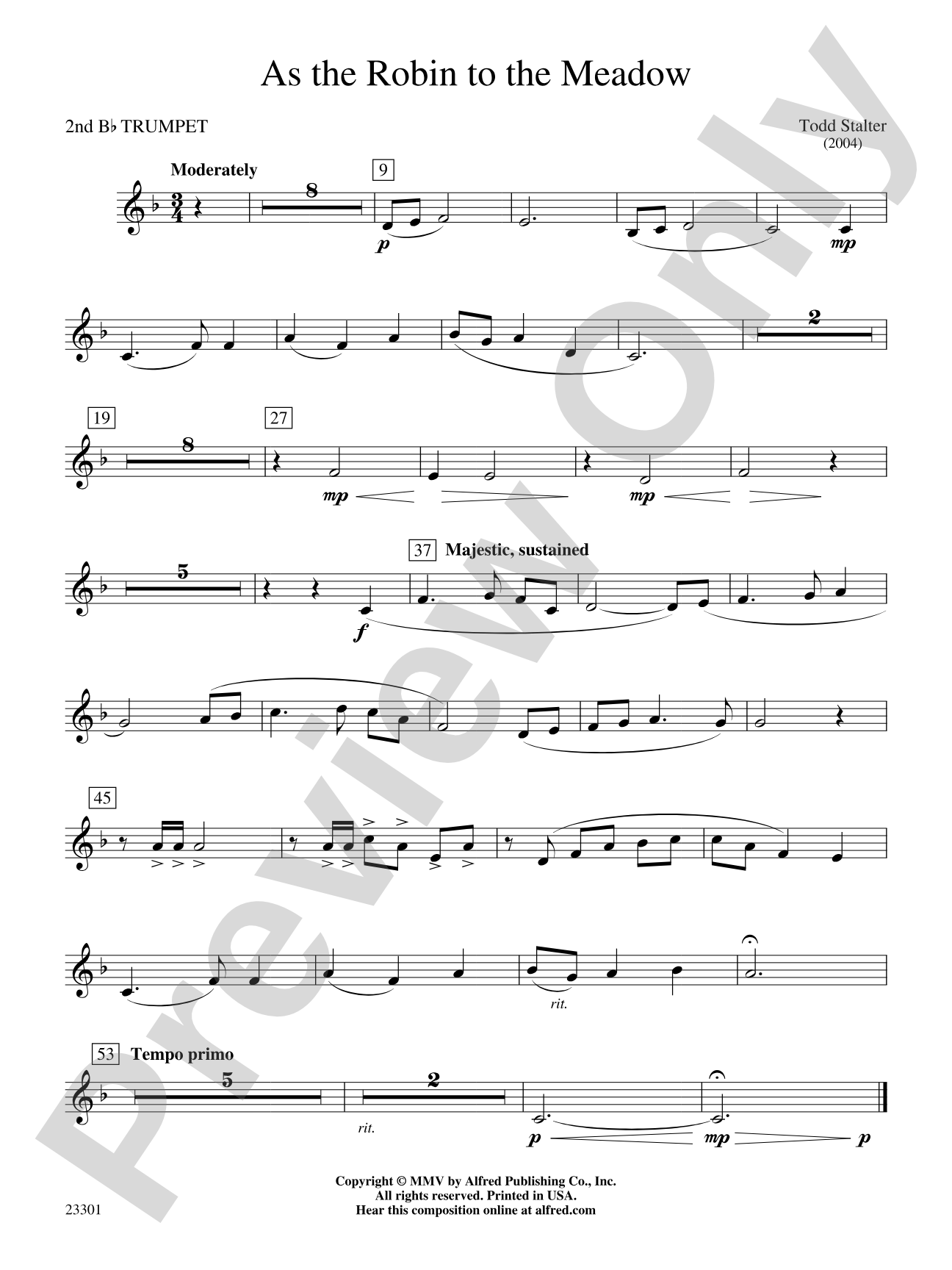 As the Robin to the Meadow: 2nd B-flat Trumpet