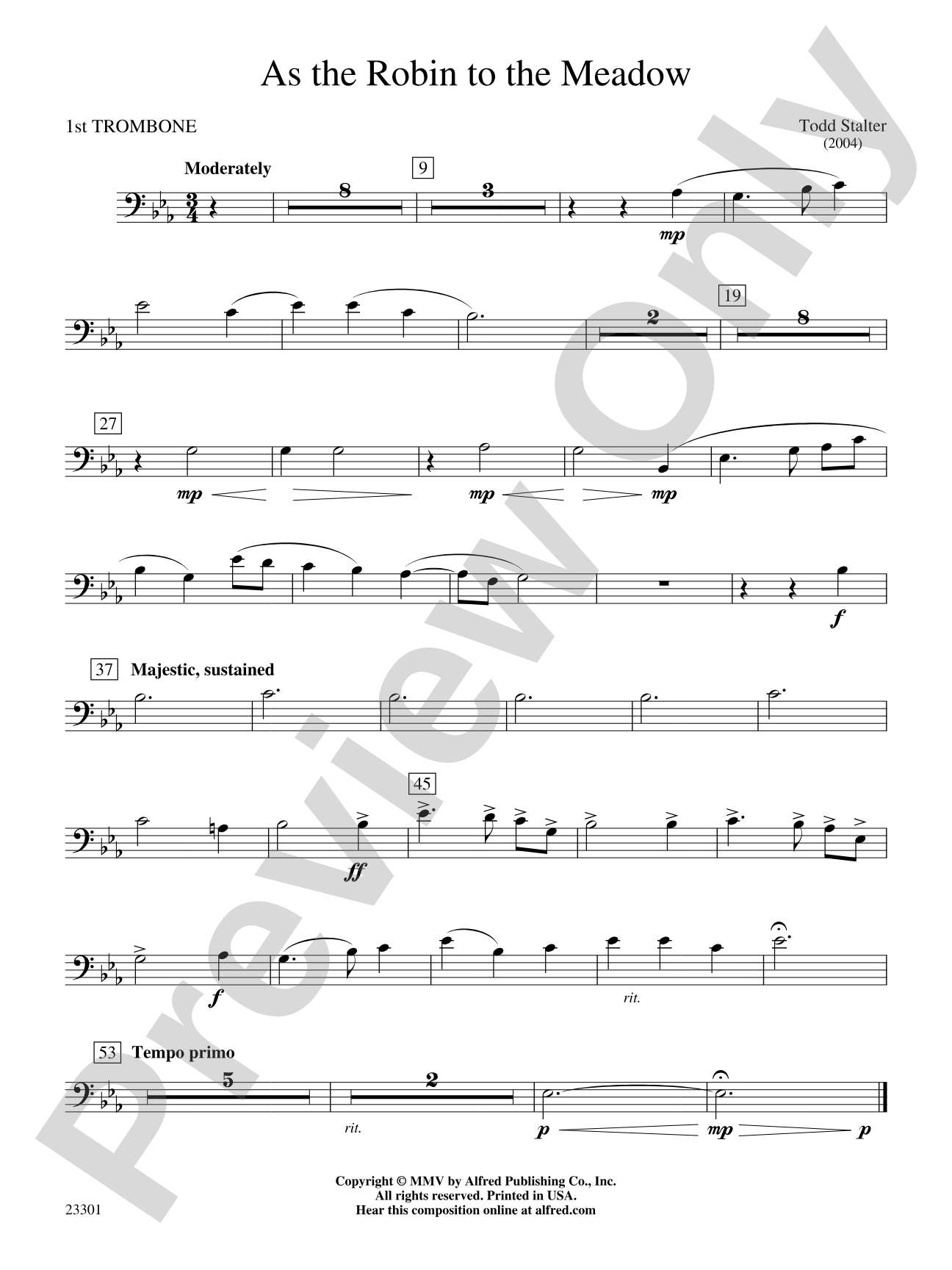 As the Robin to the Meadow: 1st Trombone