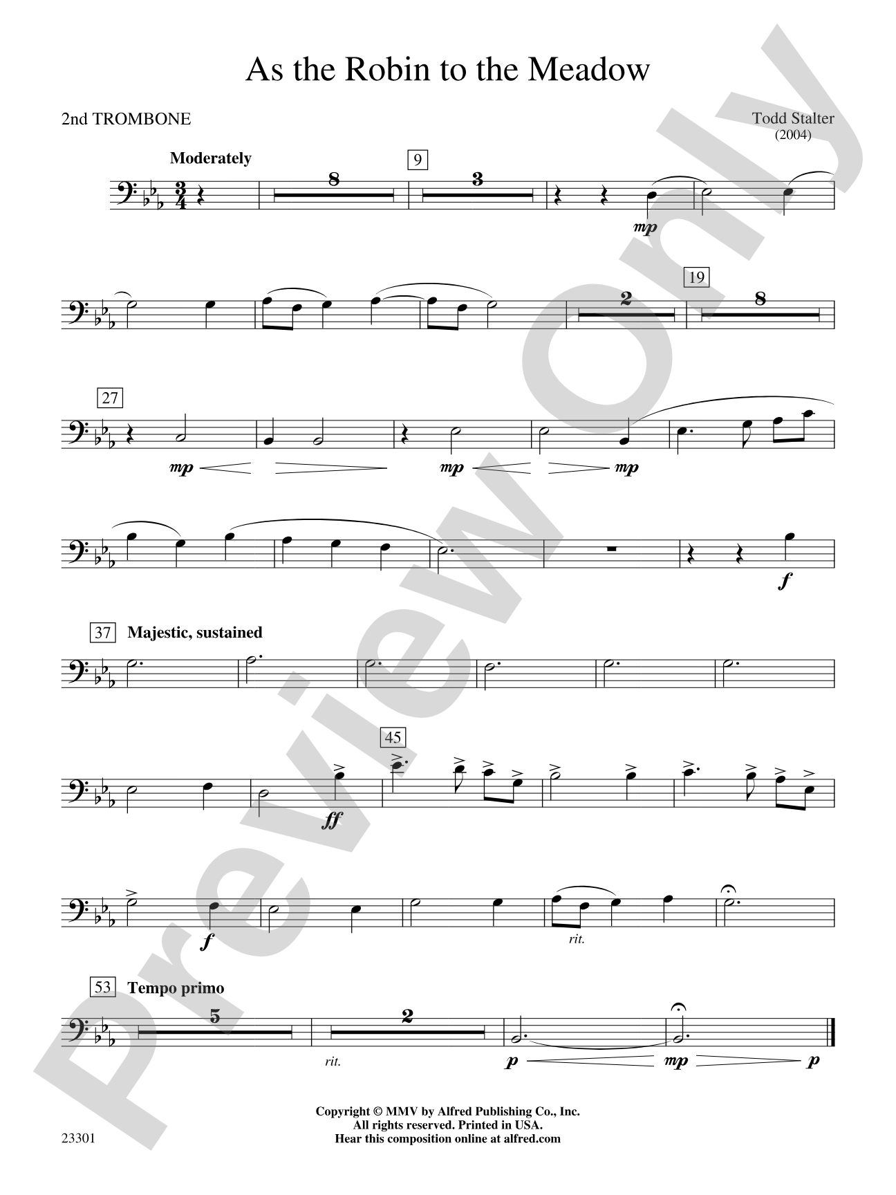 As the Robin to the Meadow: 2nd Trombone