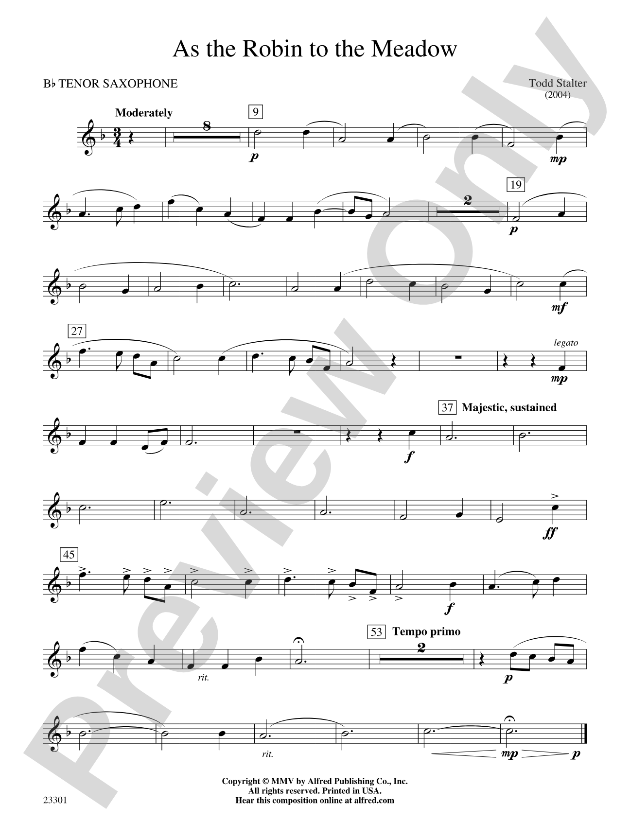 As the Robin to the Meadow: B-flat Tenor Saxophone