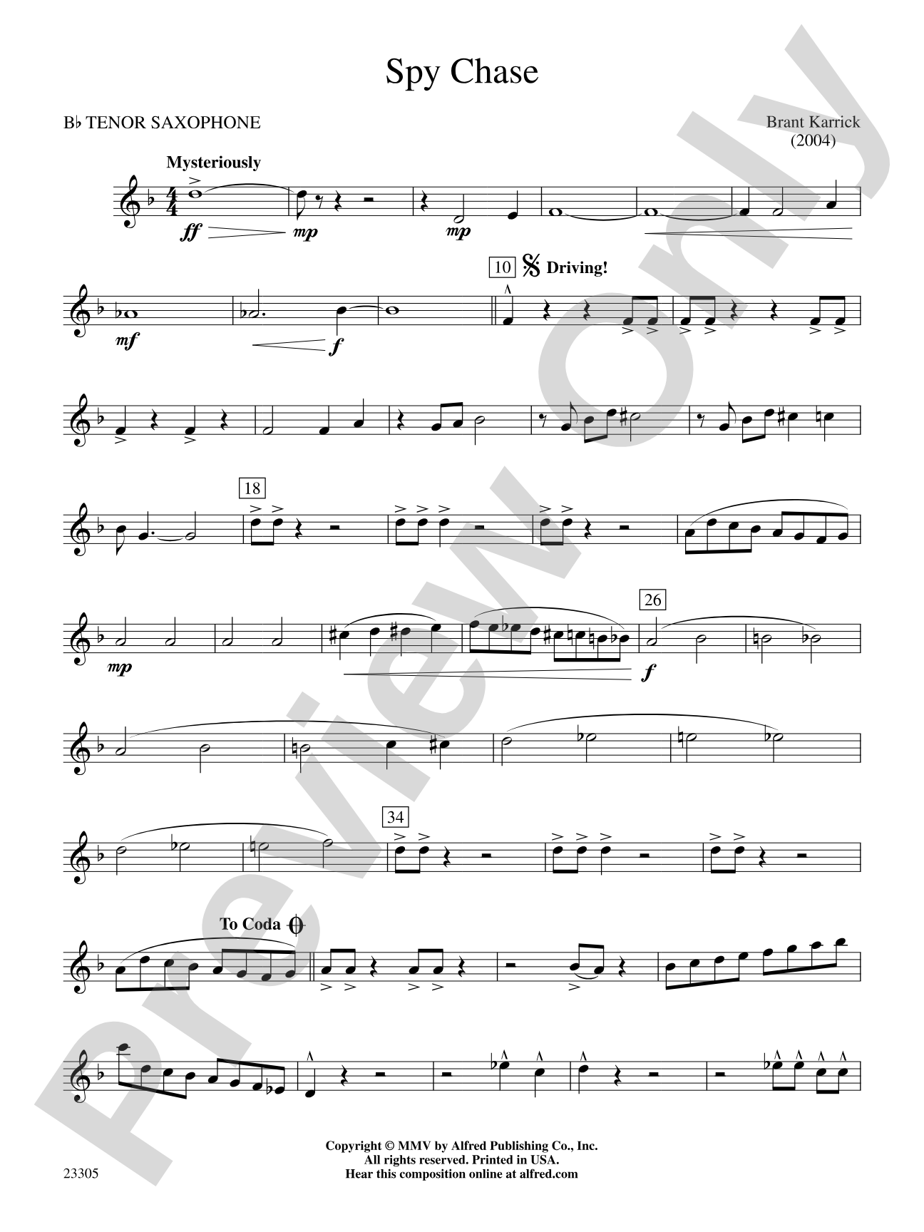 Spy Chase: B-flat Tenor Saxophone