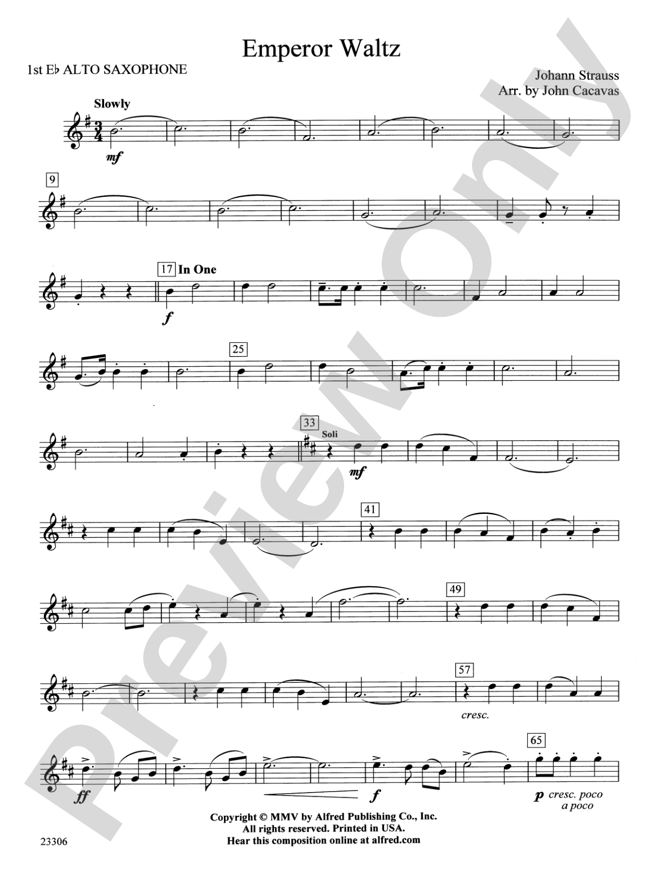 Emperor Waltz: E-flat Alto Saxophone