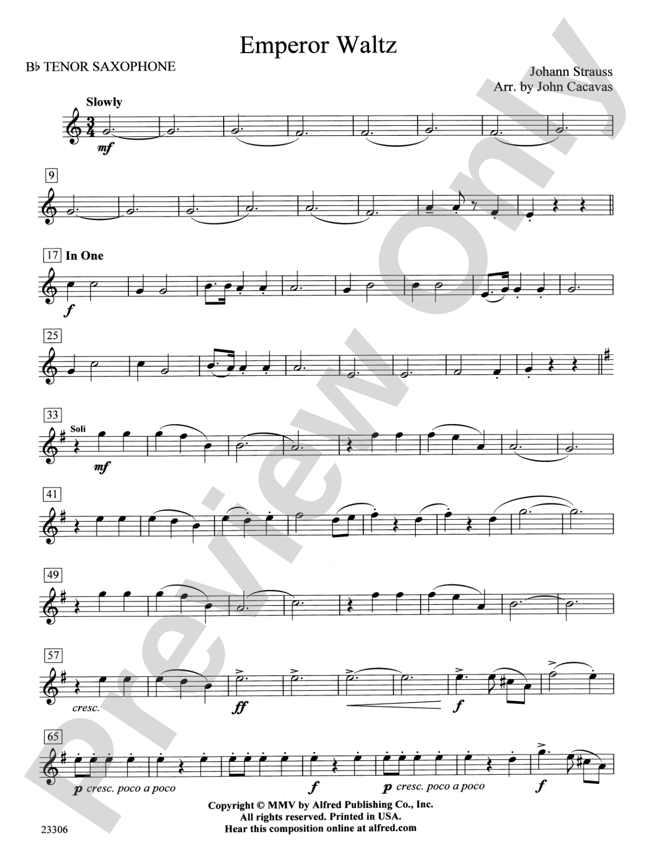 Emperor Waltz: B-flat Tenor Saxophone