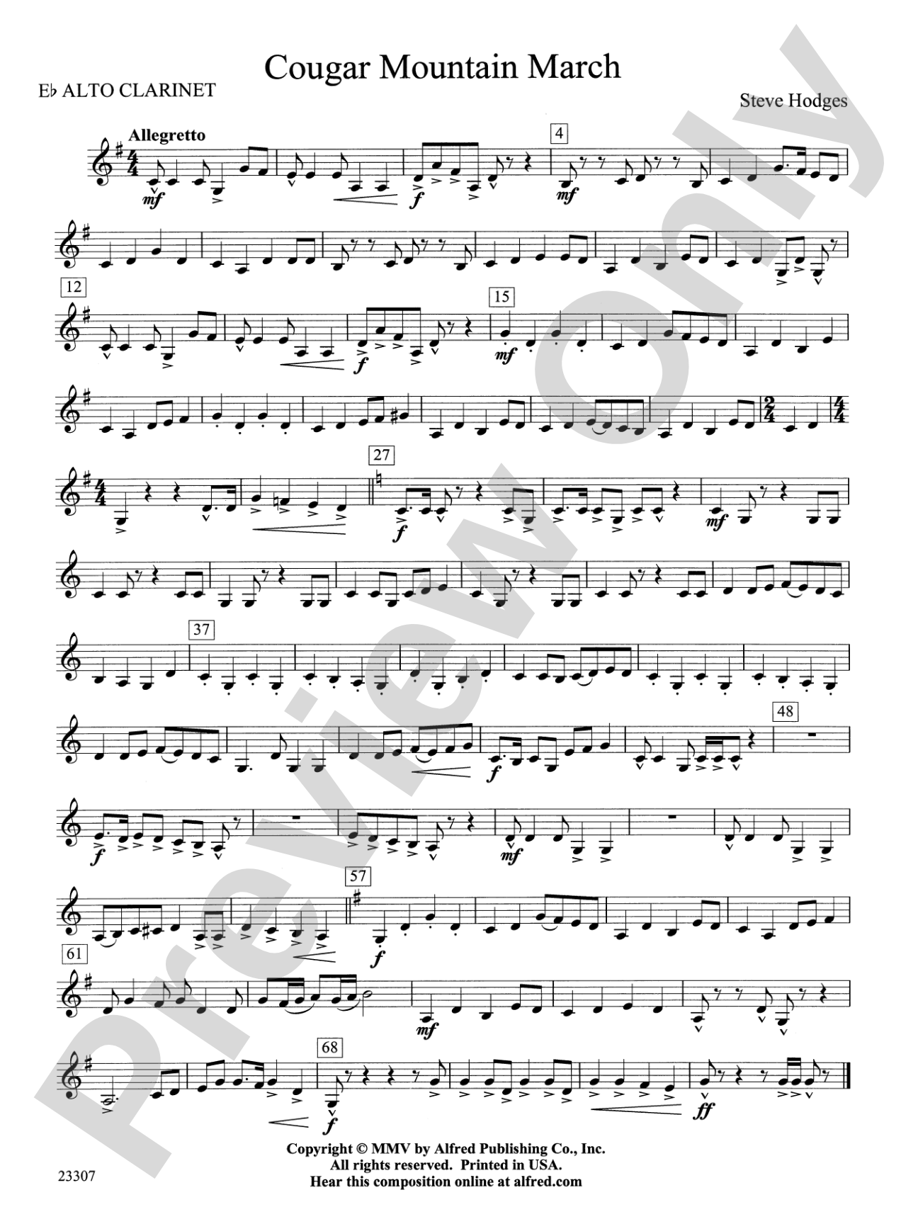 Cougar Mountain March: E-flat Alto Clarinet
