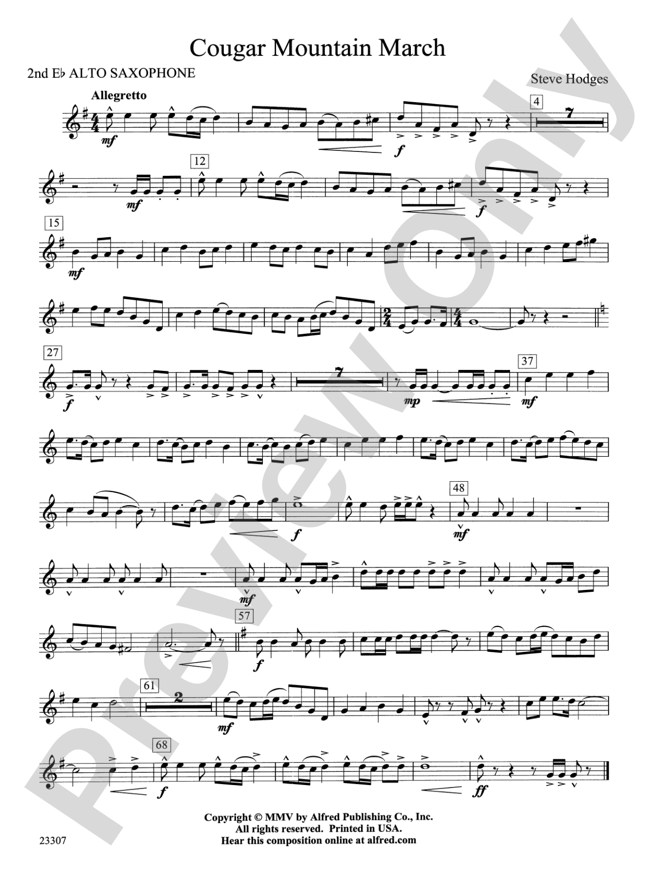 Cougar Mountain March: 2nd E-flat Alto Saxophone