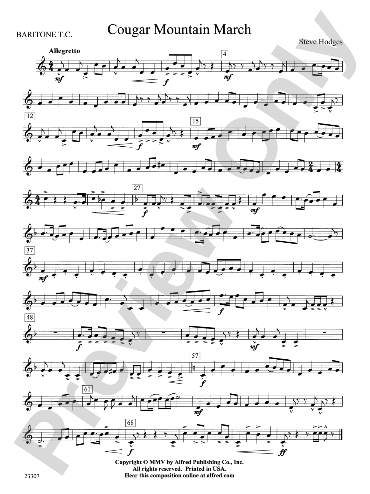 Cougar Mountain March: Baritone T.C.