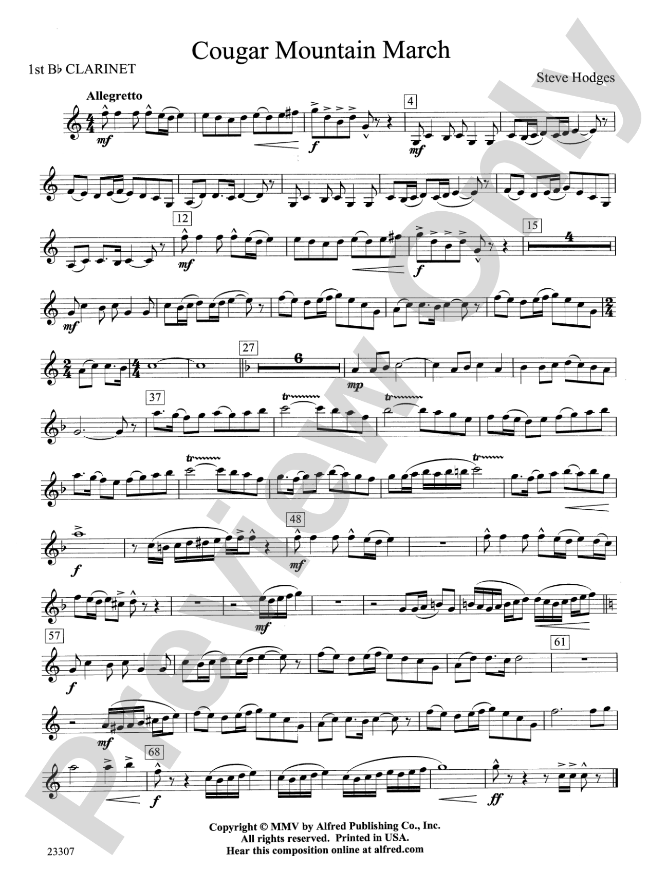 Cougar Mountain March: 1st B-flat Clarinet