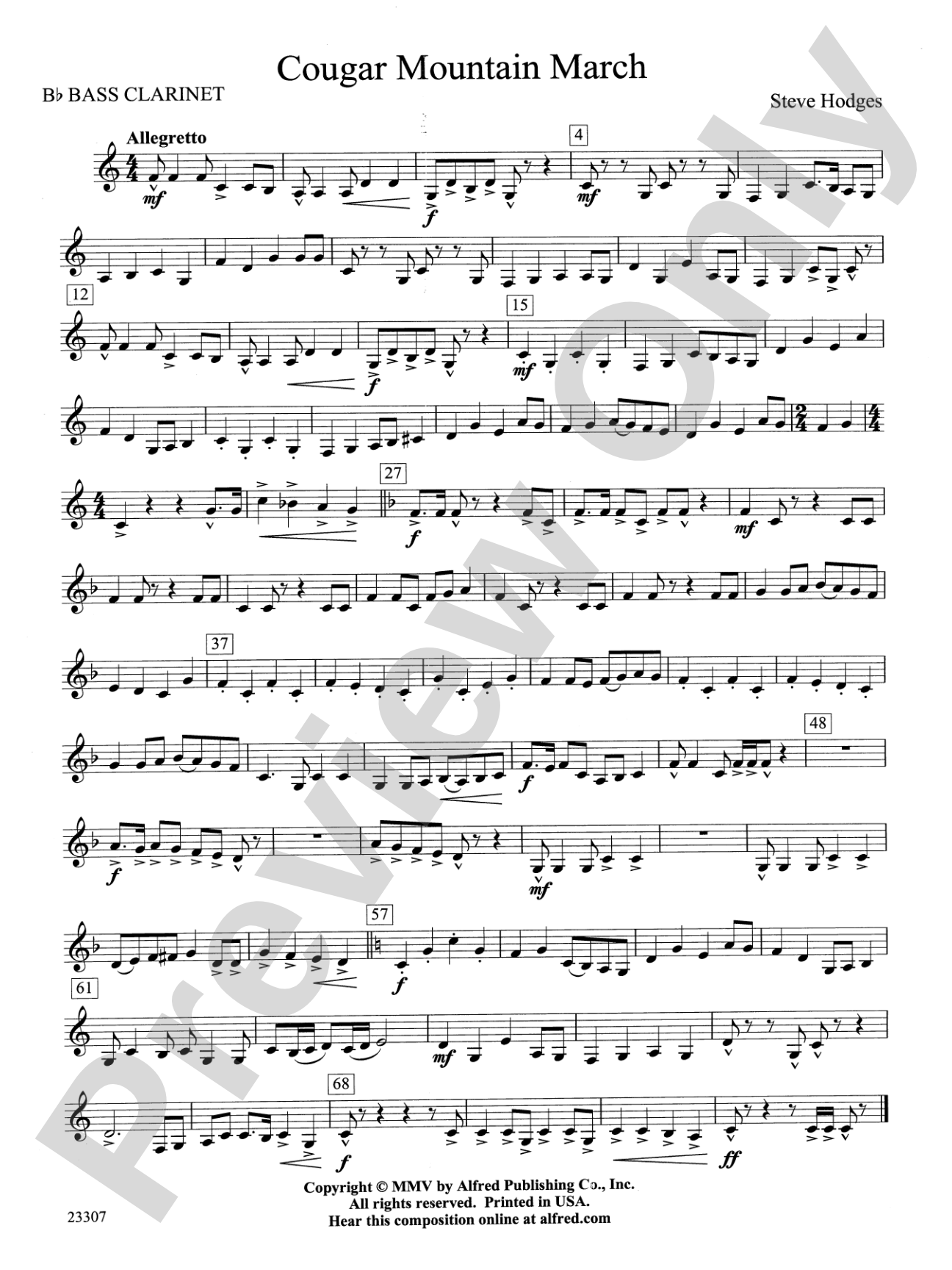 Cougar Mountain March: B-flat Bass Clarinet