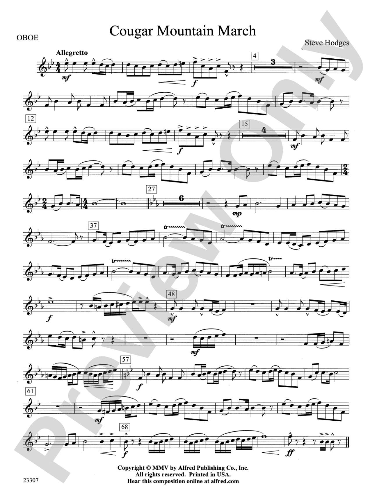 Cougar Mountain March: Oboe