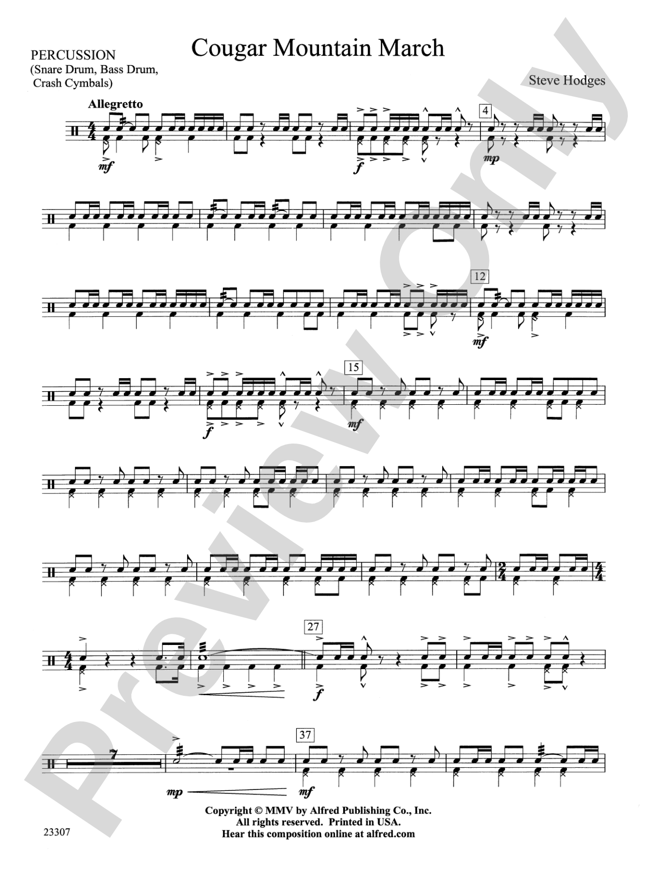 Cougar Mountain March: 1st Percussion