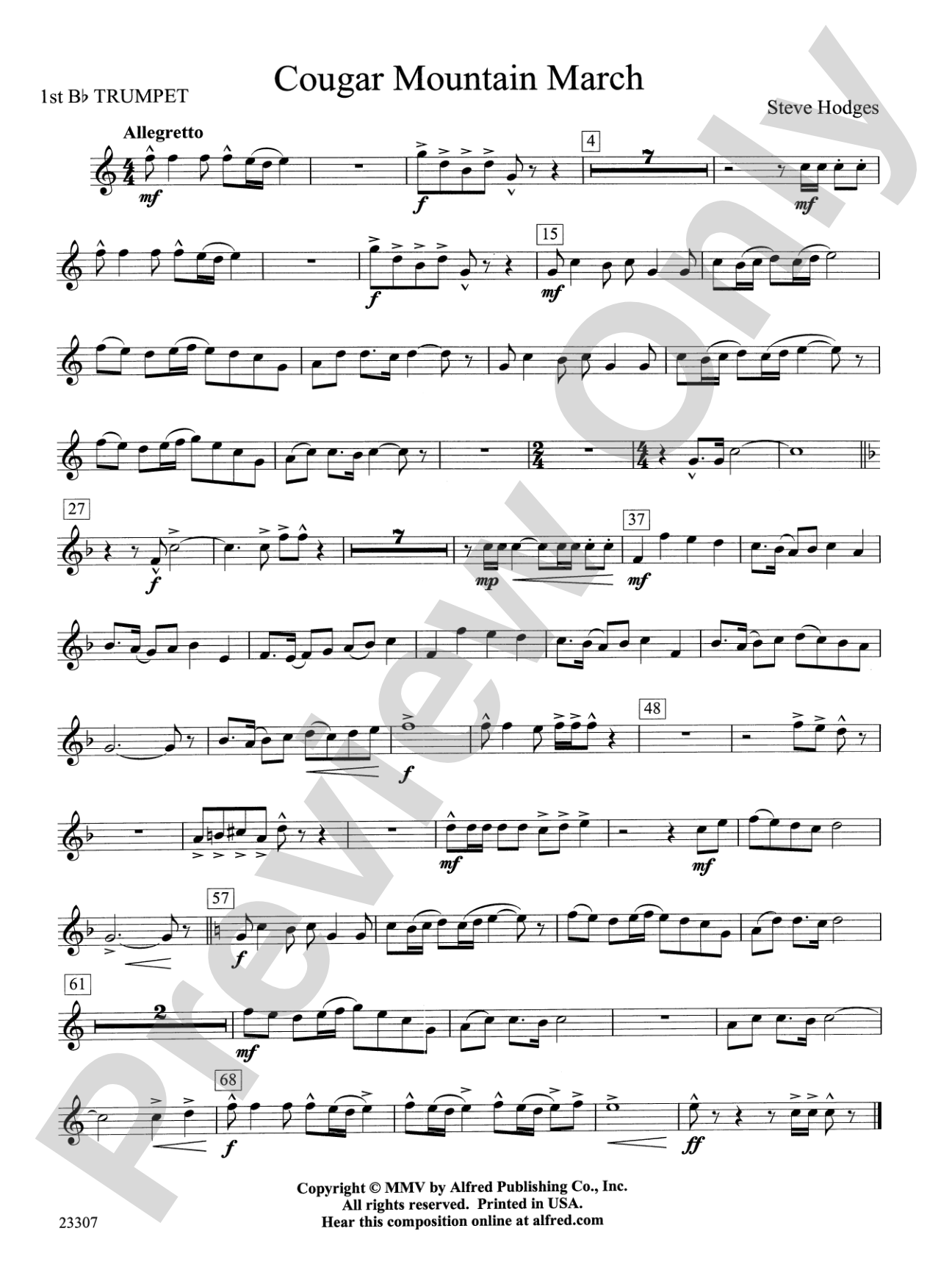 Cougar Mountain March: 1st B-flat Trumpet