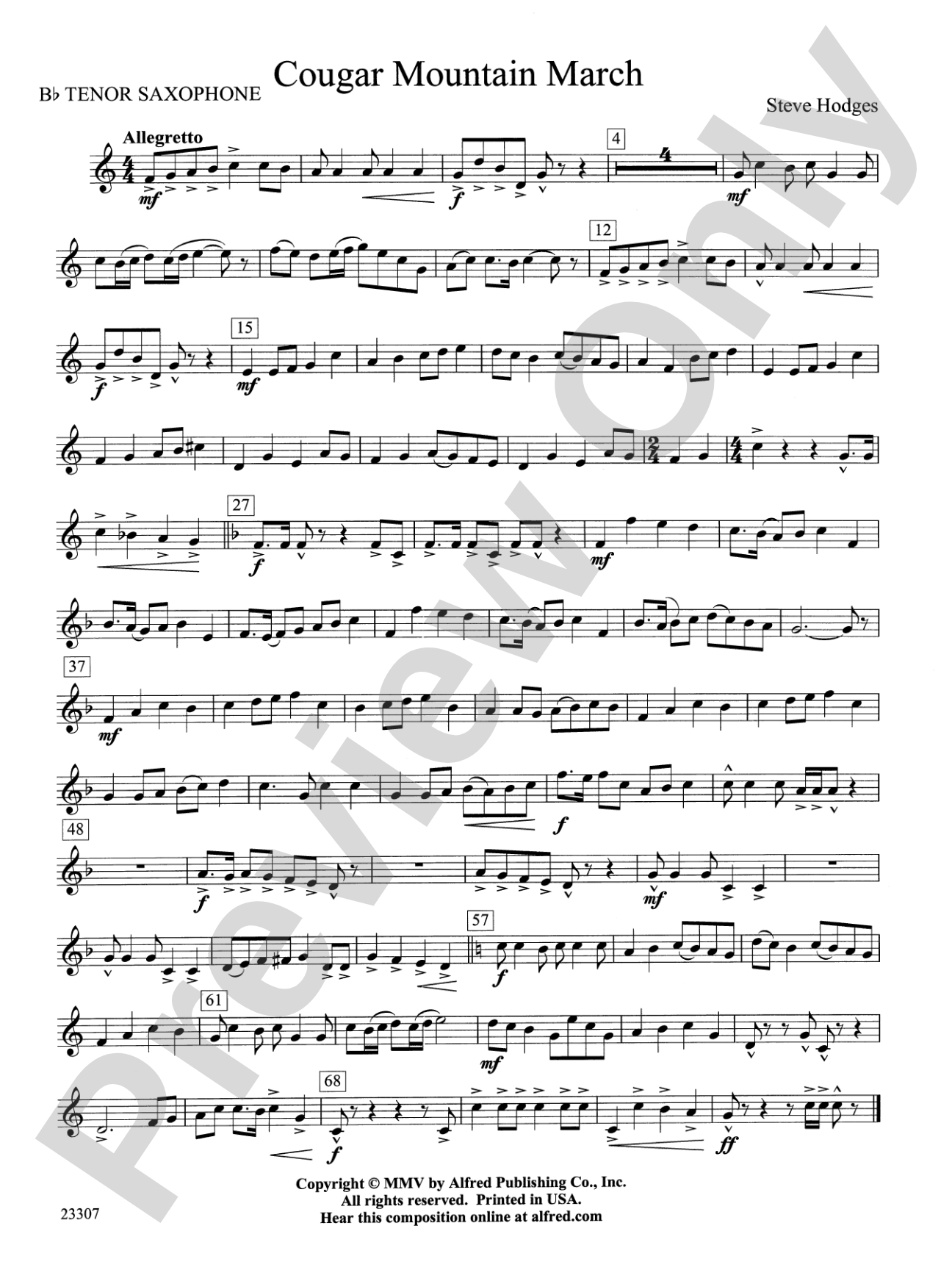 Cougar Mountain March: B-flat Tenor Saxophone
