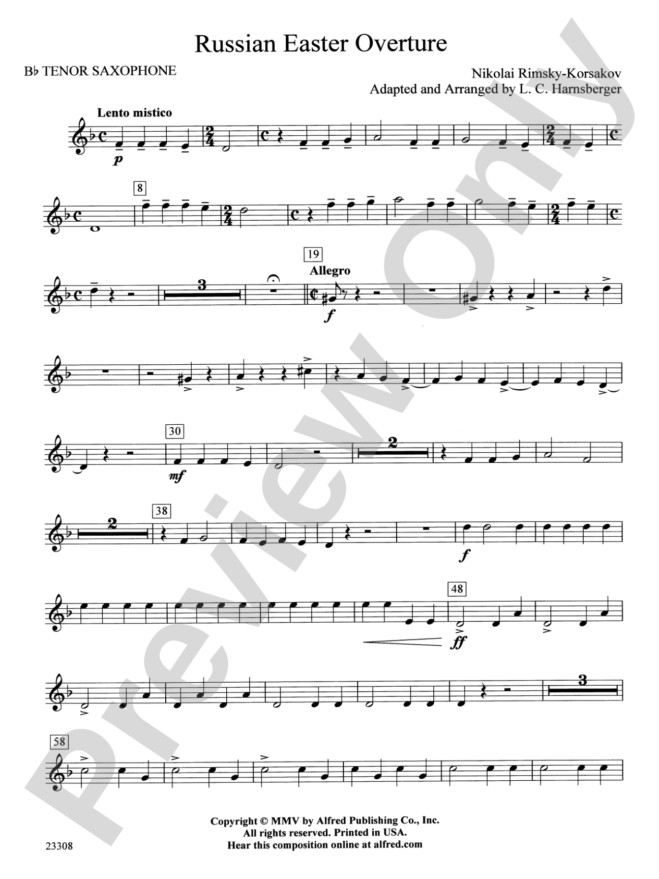 Russian Easter Overture: B-flat Tenor Saxophone