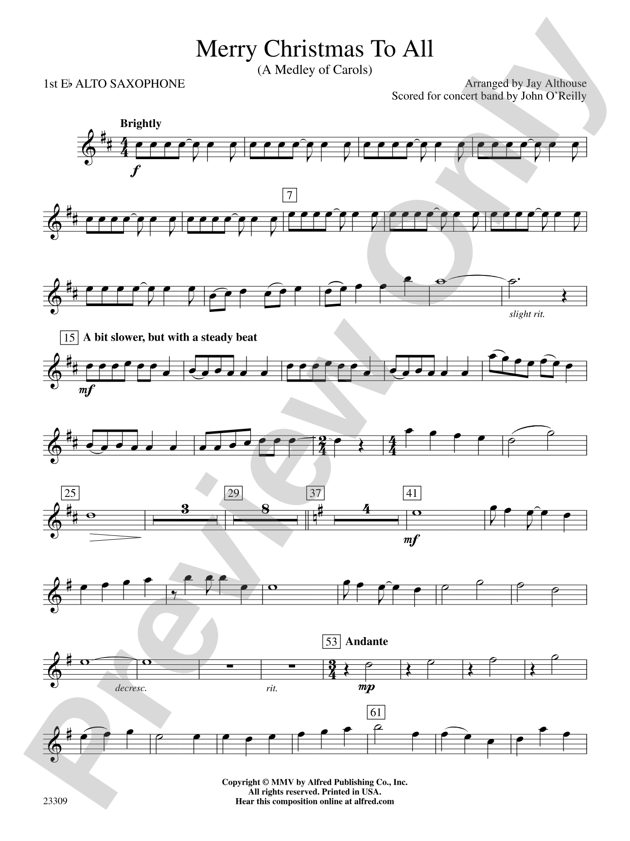 Merry Christmas to All (A Medley of Carols): E-flat Alto Saxophone
