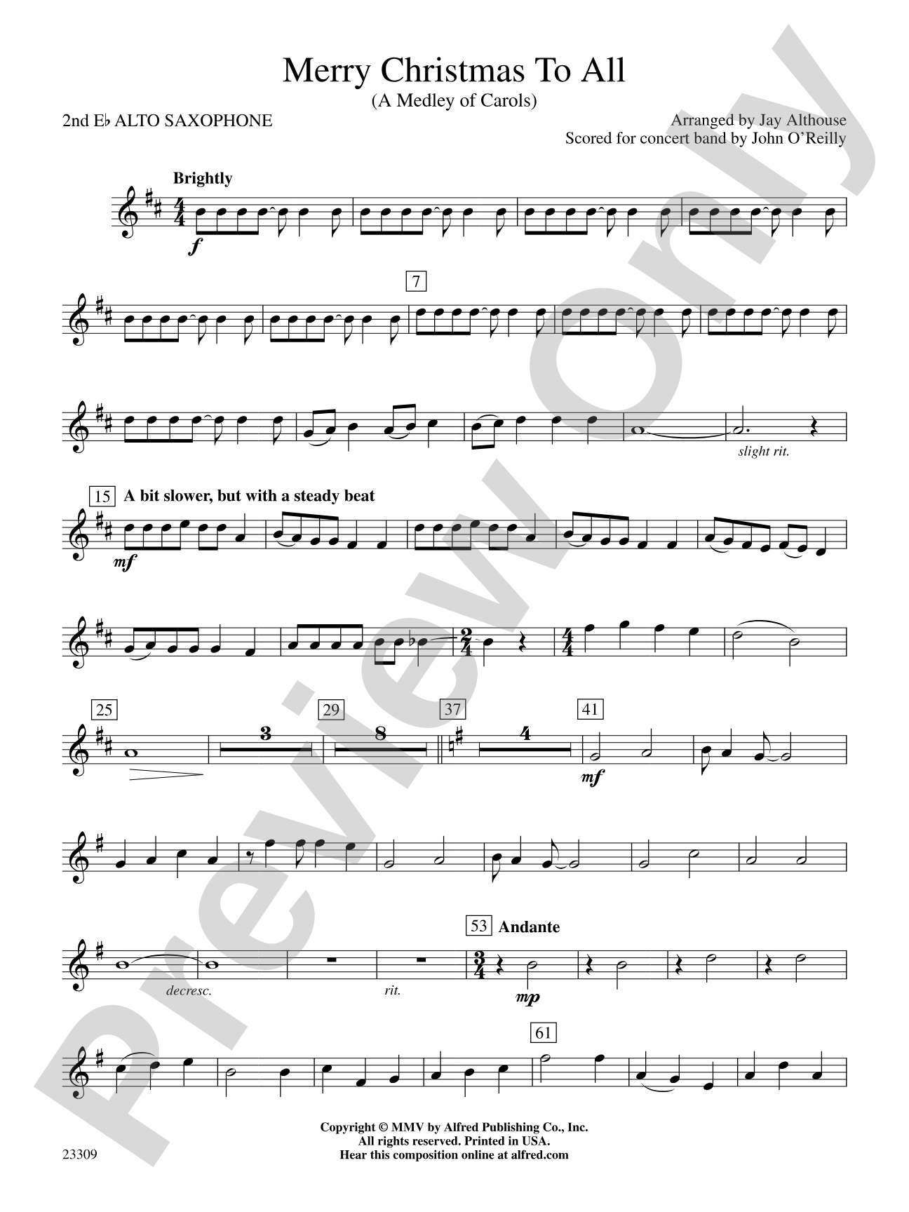 Merry Christmas to All (A Medley of Carols): 2nd E-flat Alto Saxophone