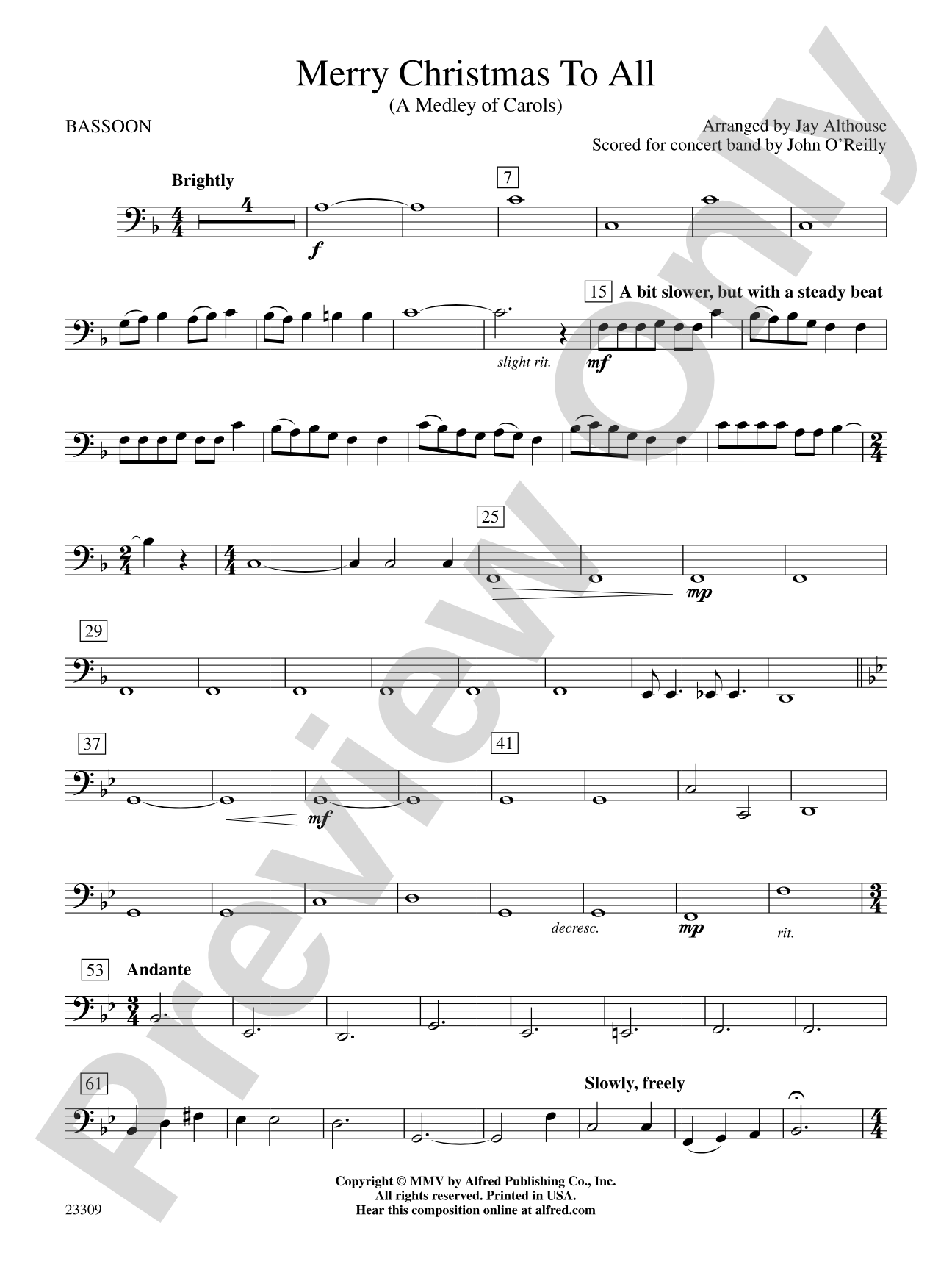 Merry Christmas to All (A Medley of Carols): Bassoon