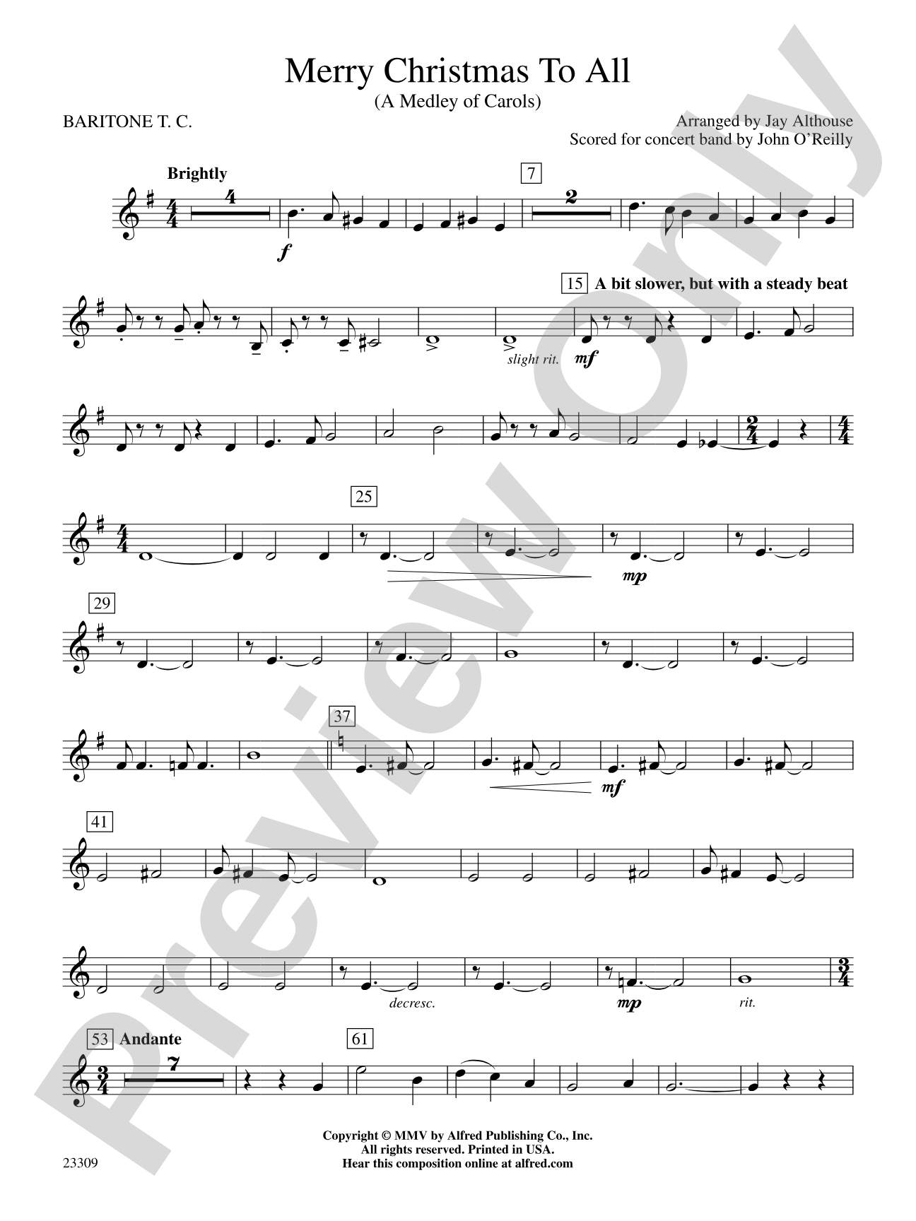 Merry Christmas to All (A Medley of Carols): Baritone T.C.