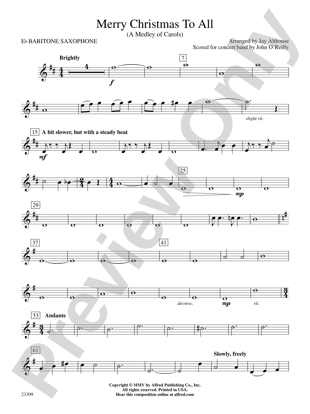 Merry Christmas to All (A Medley of Carols): E-flat Baritone Saxophone