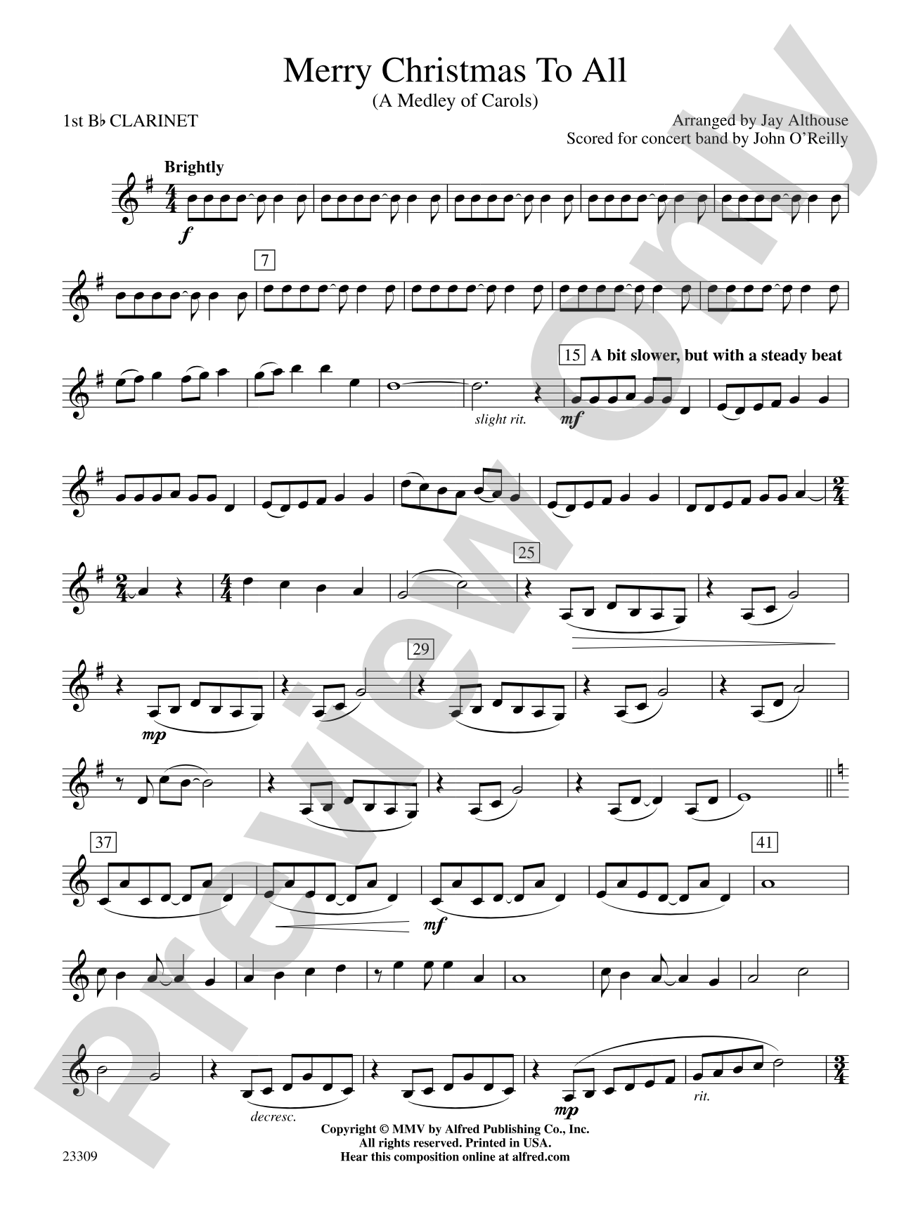 Merry Christmas to All (A Medley of Carols): 1st B-flat Clarinet